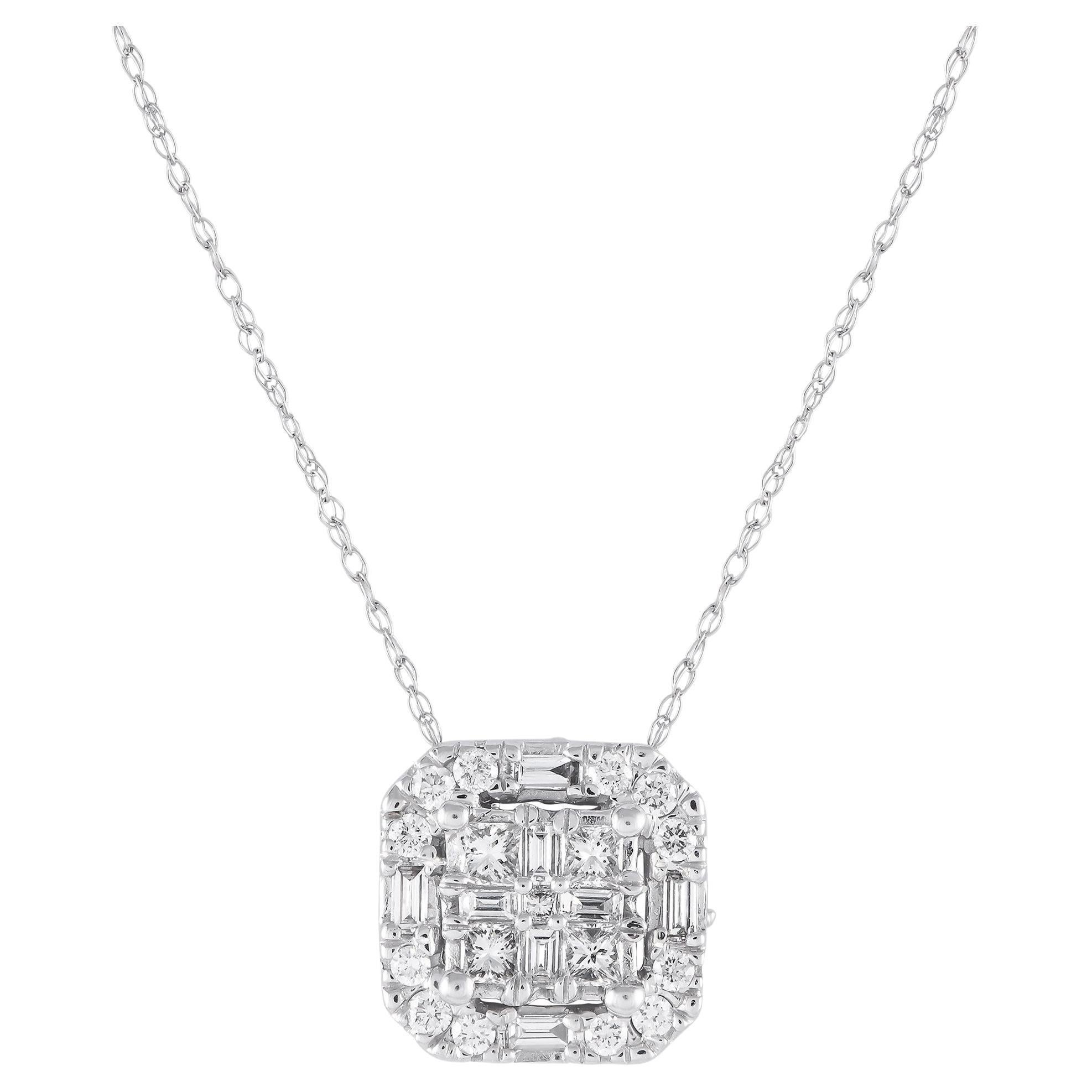 LB Exclusive 14K White Gold 0.50ct Diamond Cushion Necklace For Sale