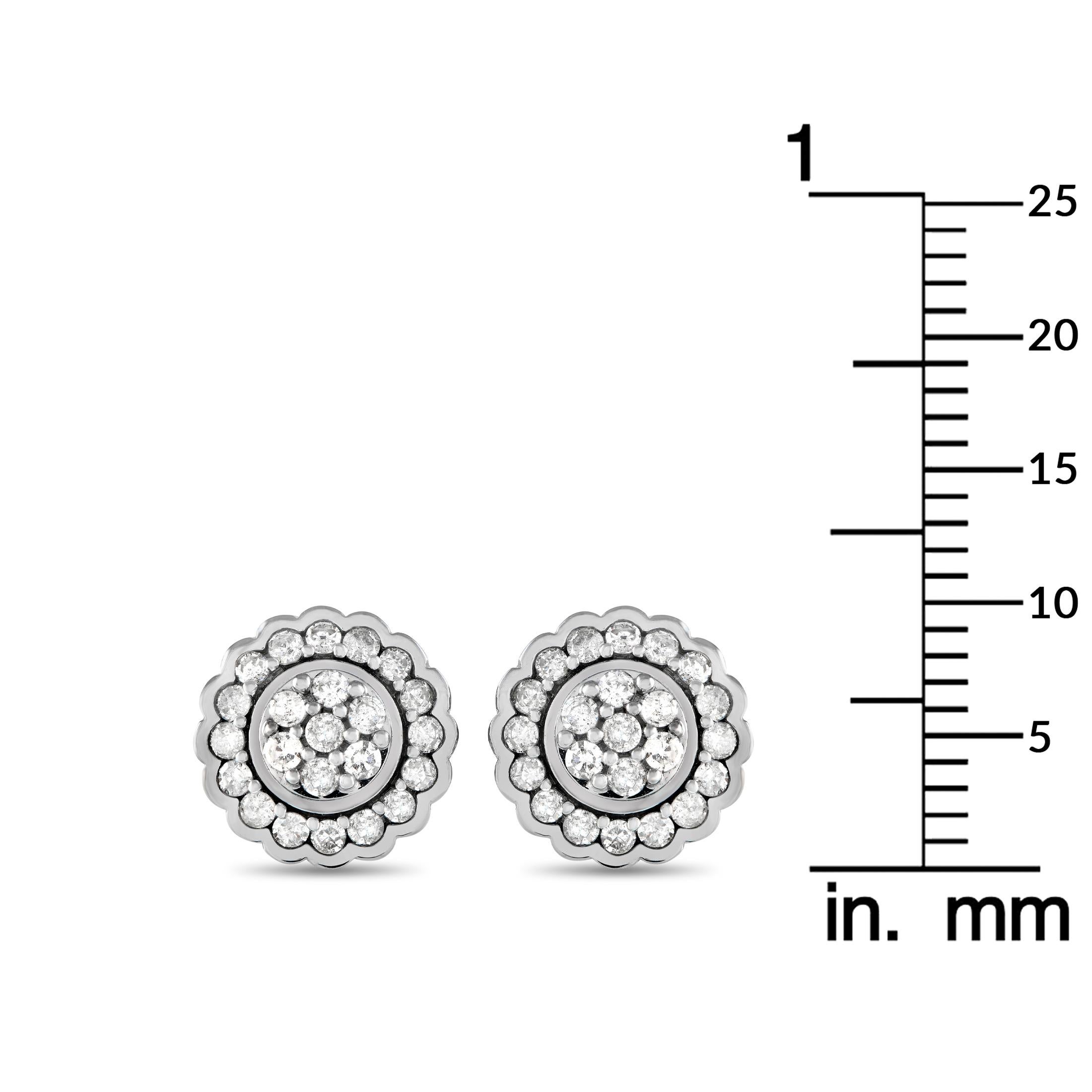 Taille ronde LB Exclusive, boucles d'oreilles fleurs en or blanc 14 carats avec diamants 0,50 carat ER28408 en vente