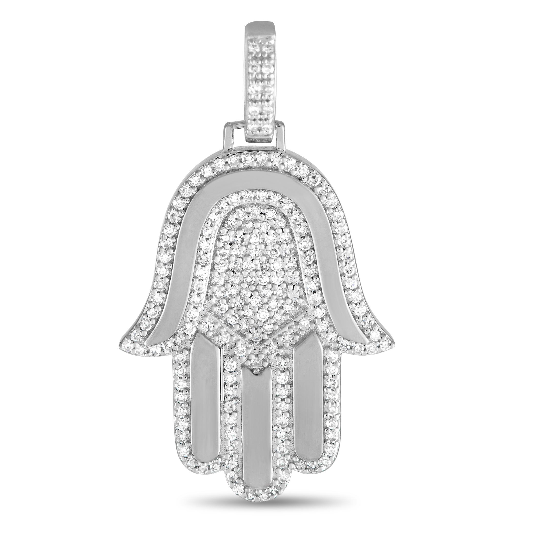 LB Exclusive 14K White Gold 0.50ct Diamond Hamsa Pendant PN15102 In New Condition In Southampton, PA