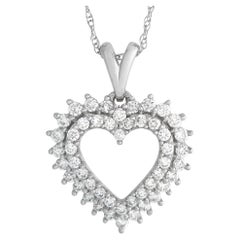LB Exclusive 14k White Gold 0.50 Carat Diamond Heart Pendant Necklace