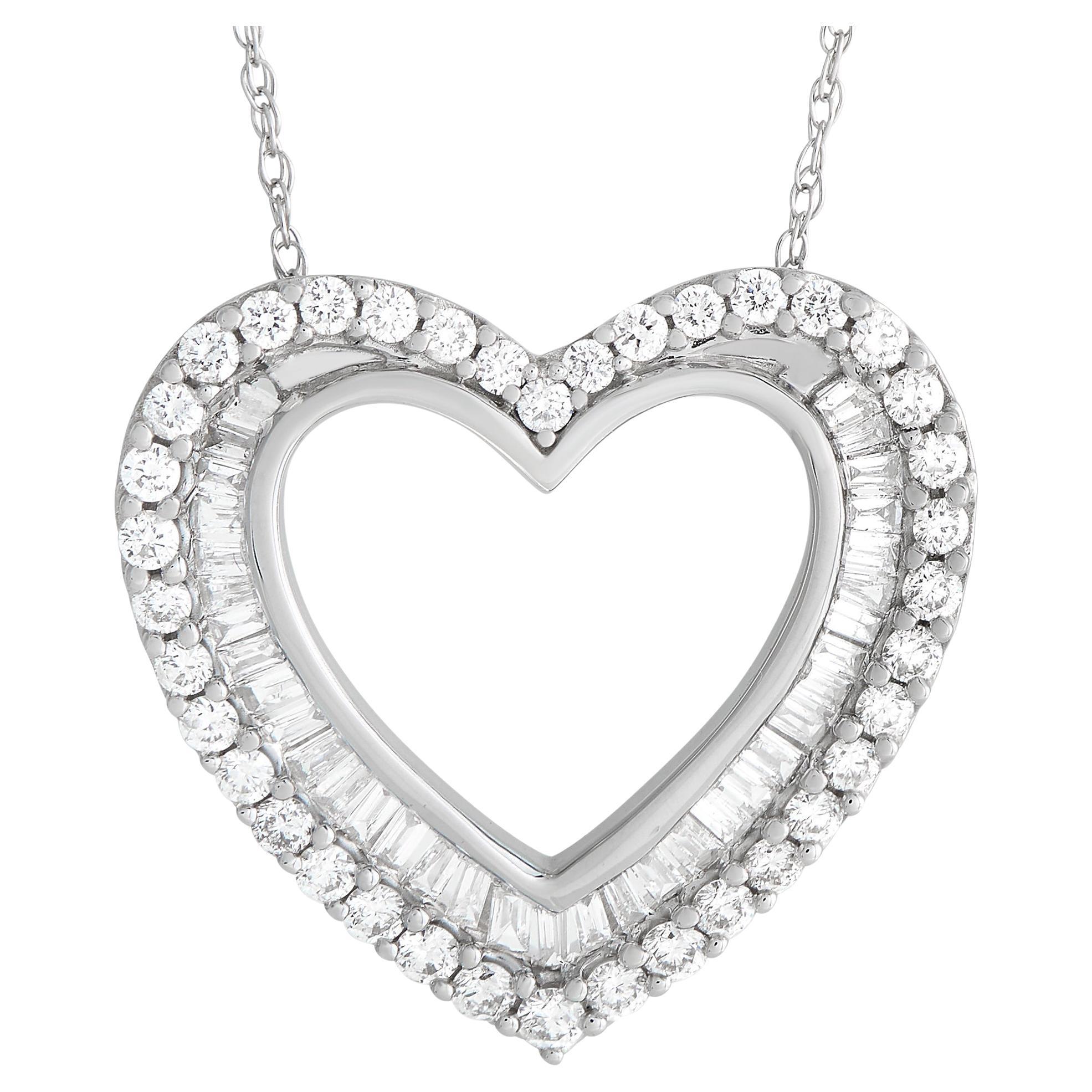 LB Exclusive 10k Yellow Gold 0.50 Ct Diamond Heart Pendant Necklace For