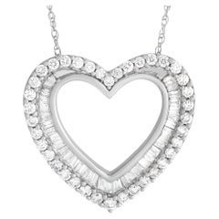 LB Exclusive 14k White Gold 0.50 Carat Diamond Heart Pendant Necklace