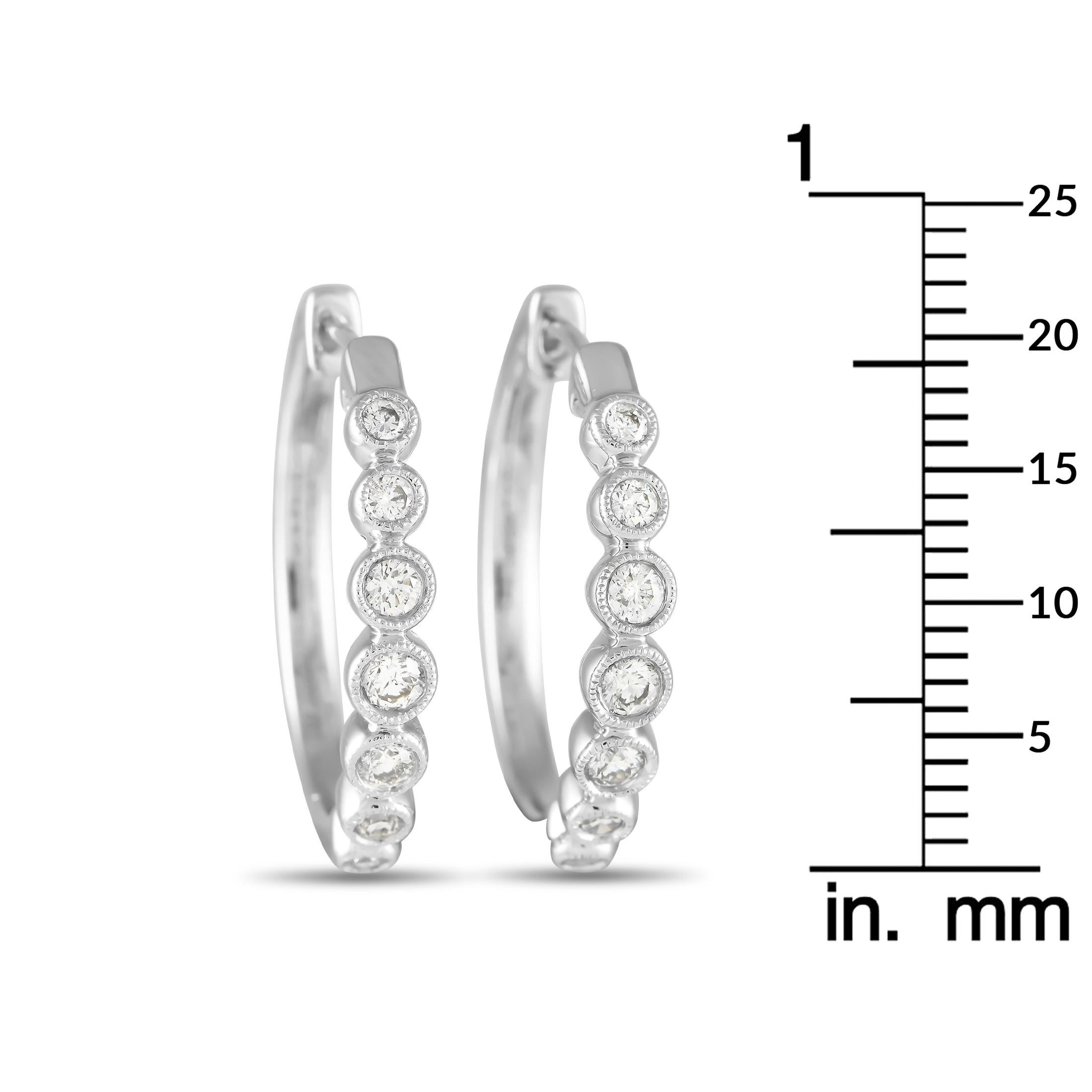 Round Cut 14K White Gold 0.50ct Diamond Hoop Earrings EH4-10262W For Sale