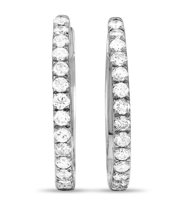Round Cut Lb Exclusive 14k White Gold 0.50 Carat Diamond Hoop Earrings For Sale