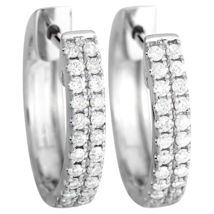 LB Exclusive 14k White Gold 0.50ct Diamond Hoop Earrings For Sale