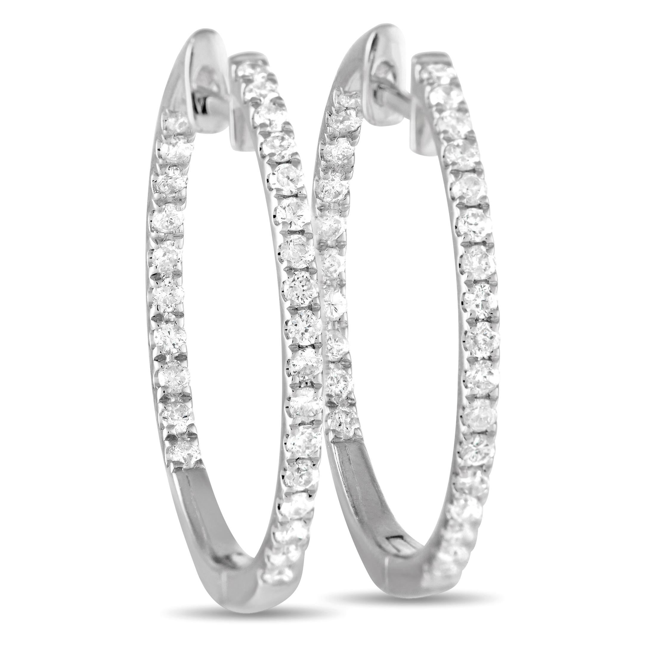 LB Exclusive 14k White Gold 0.50 Carat Diamond Inside-Out Hoop Earrings In New Condition For Sale In Southampton, PA