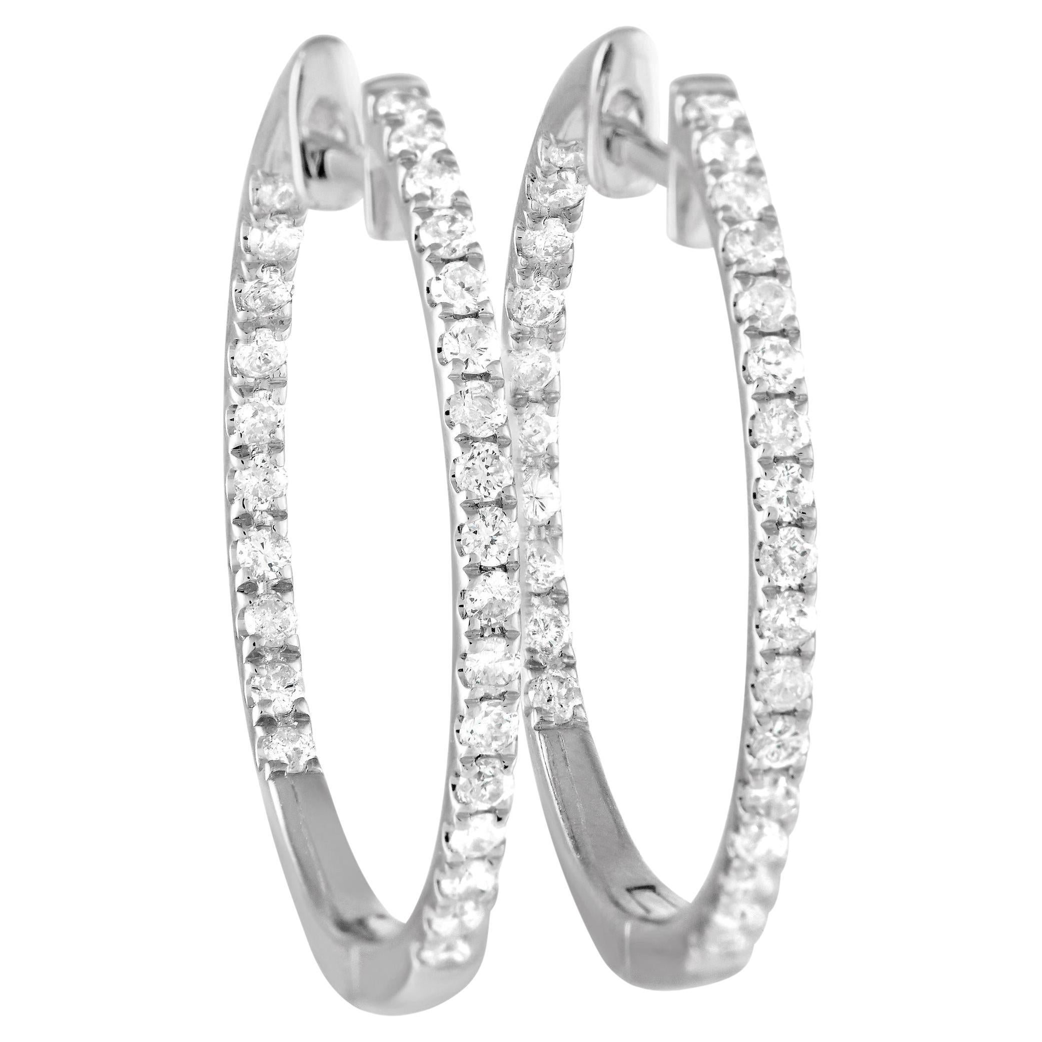 LB Exclusive 14k White Gold 0.50 Carat Diamond Inside-Out Hoop Earrings For Sale