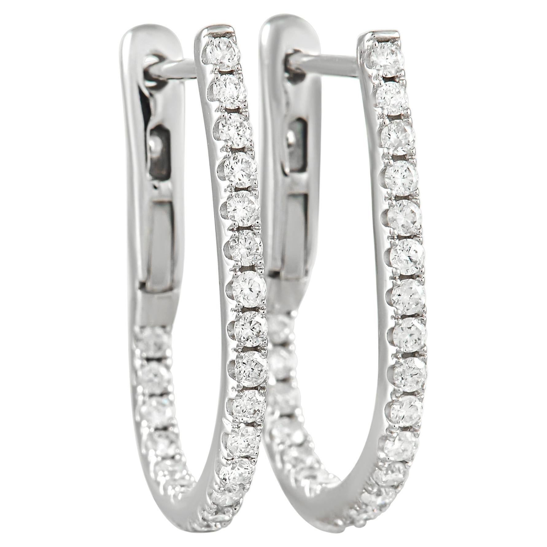 LB Exclusive 14K White Gold 0.51 Ct Diamond Inside Out Oval Hoop Earrings For Sale