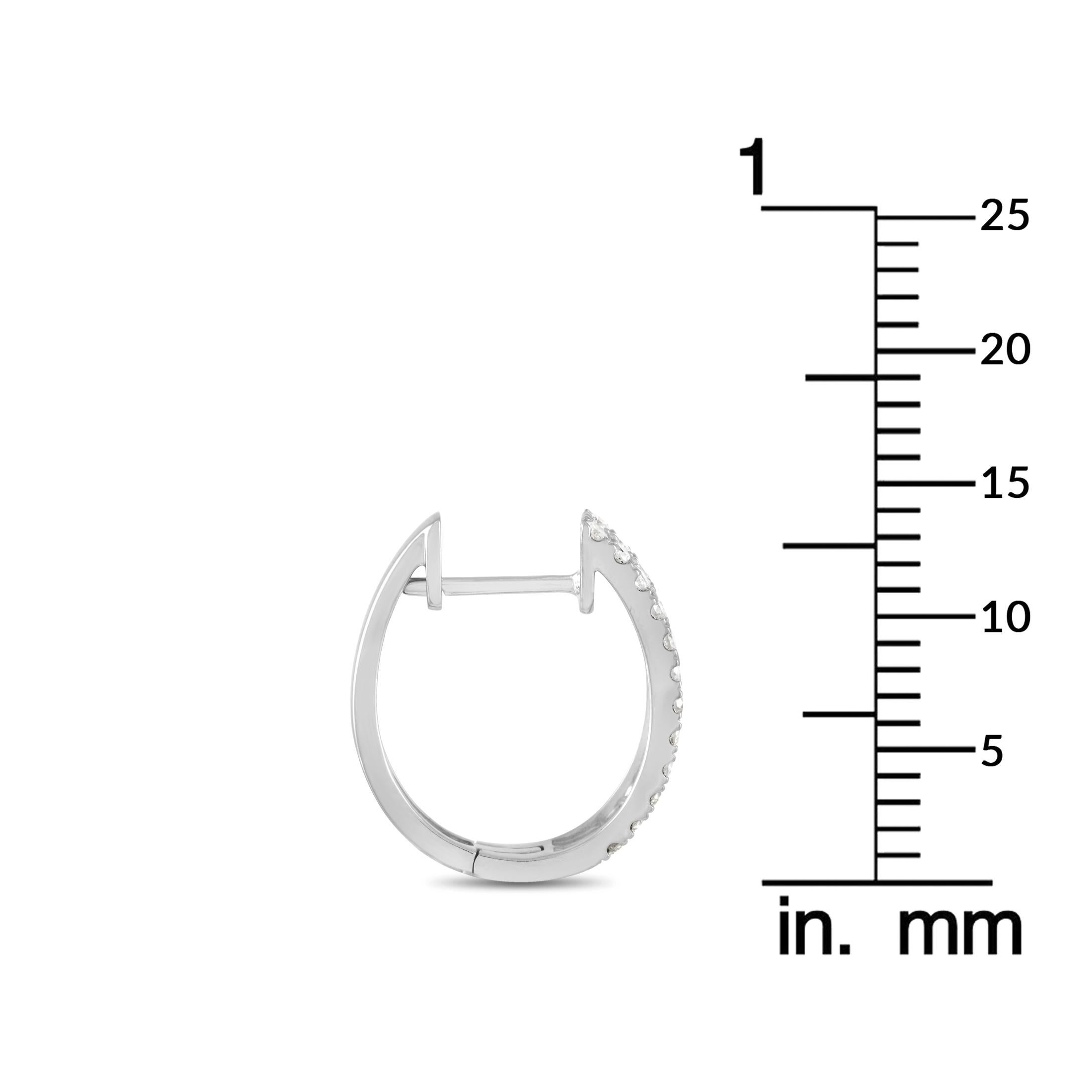 Round Cut LB Exclusive 14 Karat White Gold 0.53 Carat Diamond Hinged Hoop Earrings