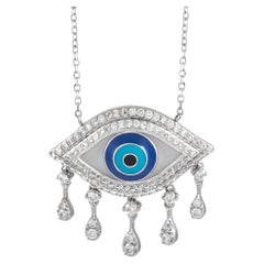 LB Exclusive 14K White Gold 0.55 Ct Diamond Drop Evil Eye Necklace