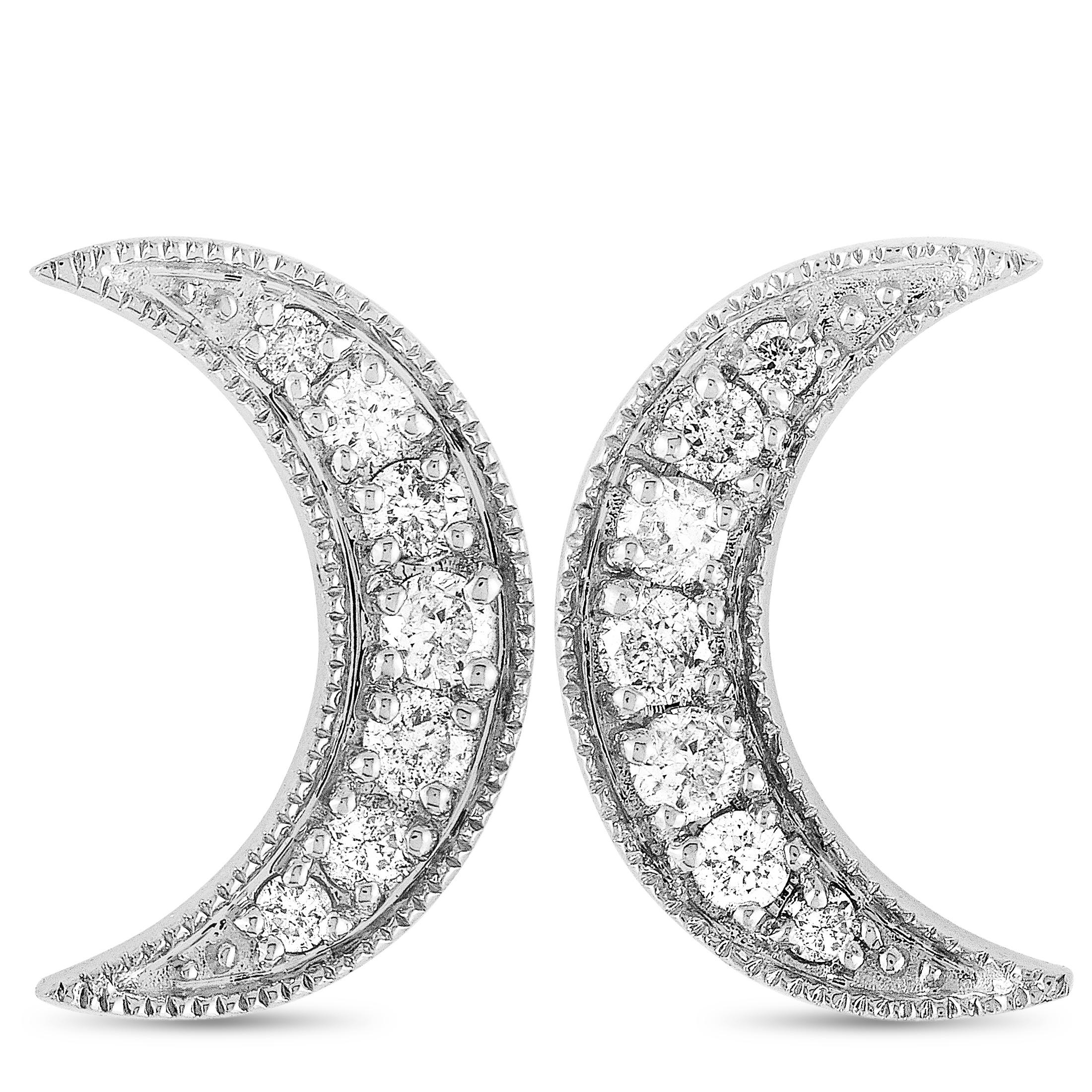 These LB Exclusive earrings are made out of 14K white gold and diamonds that total 0.15 carats. The earrings measure 0.37” in length and 0.25” in width, and each of the two weighs 0.55 grams.

The pair is offered in brand new condition and includes