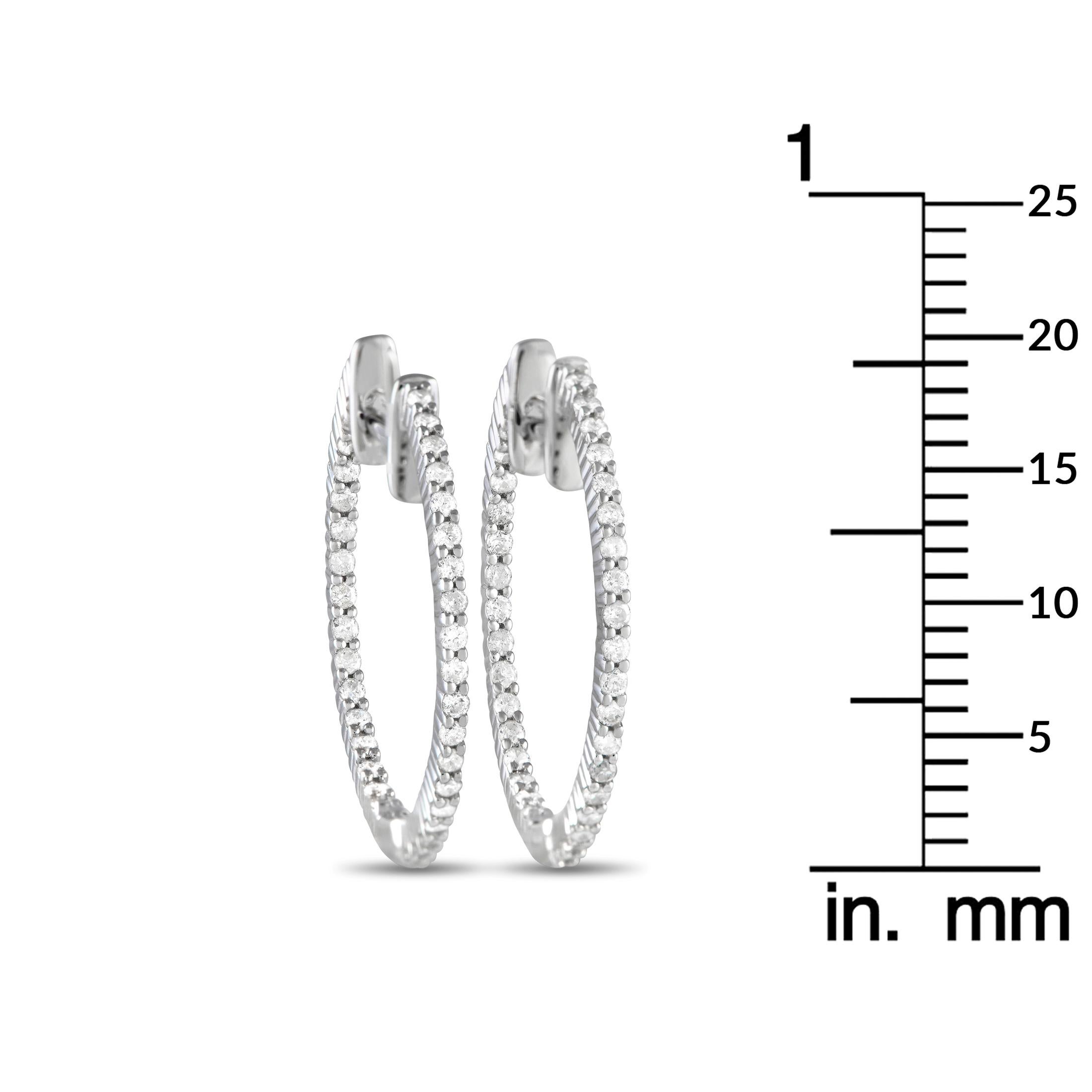 Round Cut Lb Exclusive 14k White Gold 0.55 Carat Diamond Inside-Out Hoop Earrings For Sale