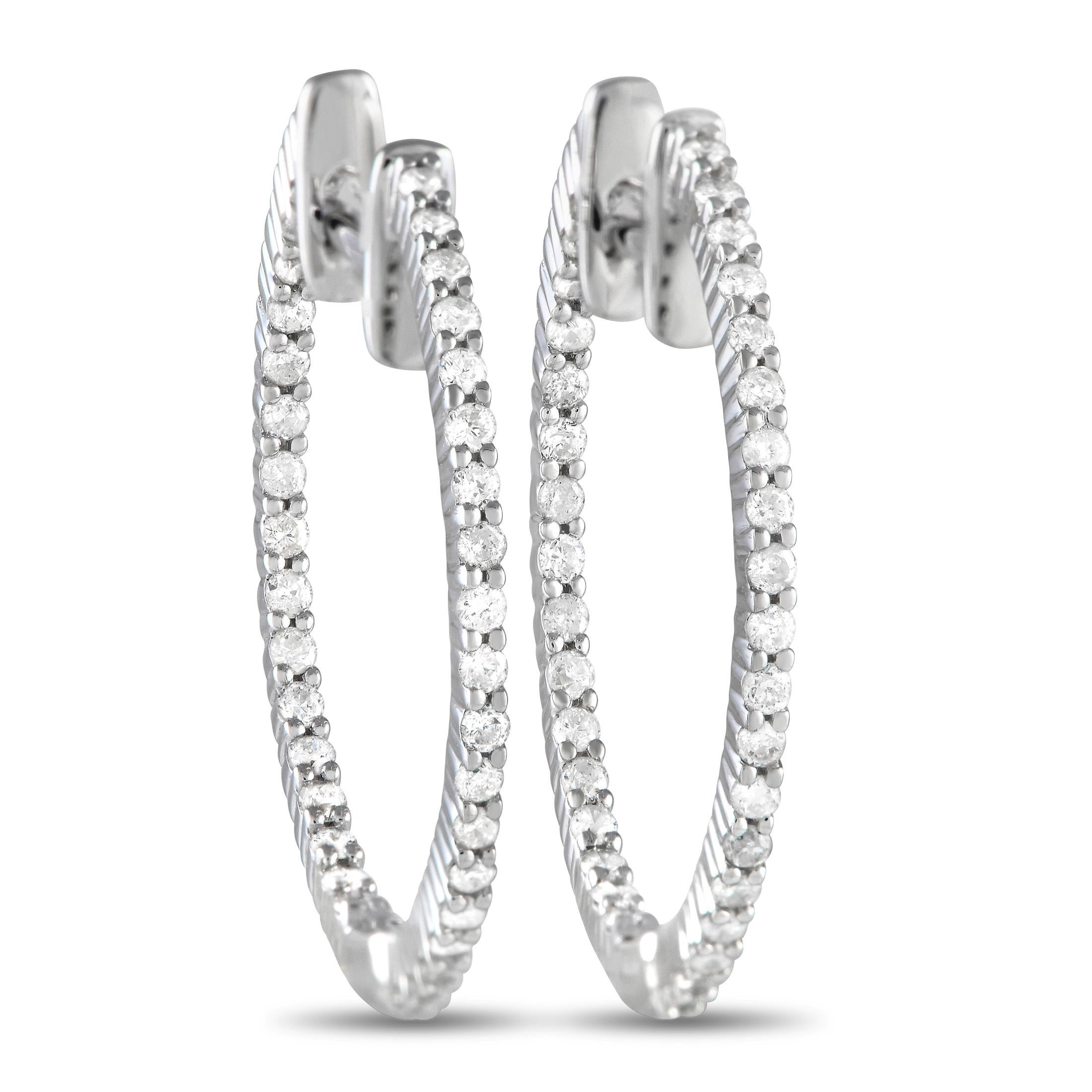 Lb Exclusive 14k White Gold 0.55 Carat Diamond Inside-Out Hoop Earrings In New Condition For Sale In Southampton, PA