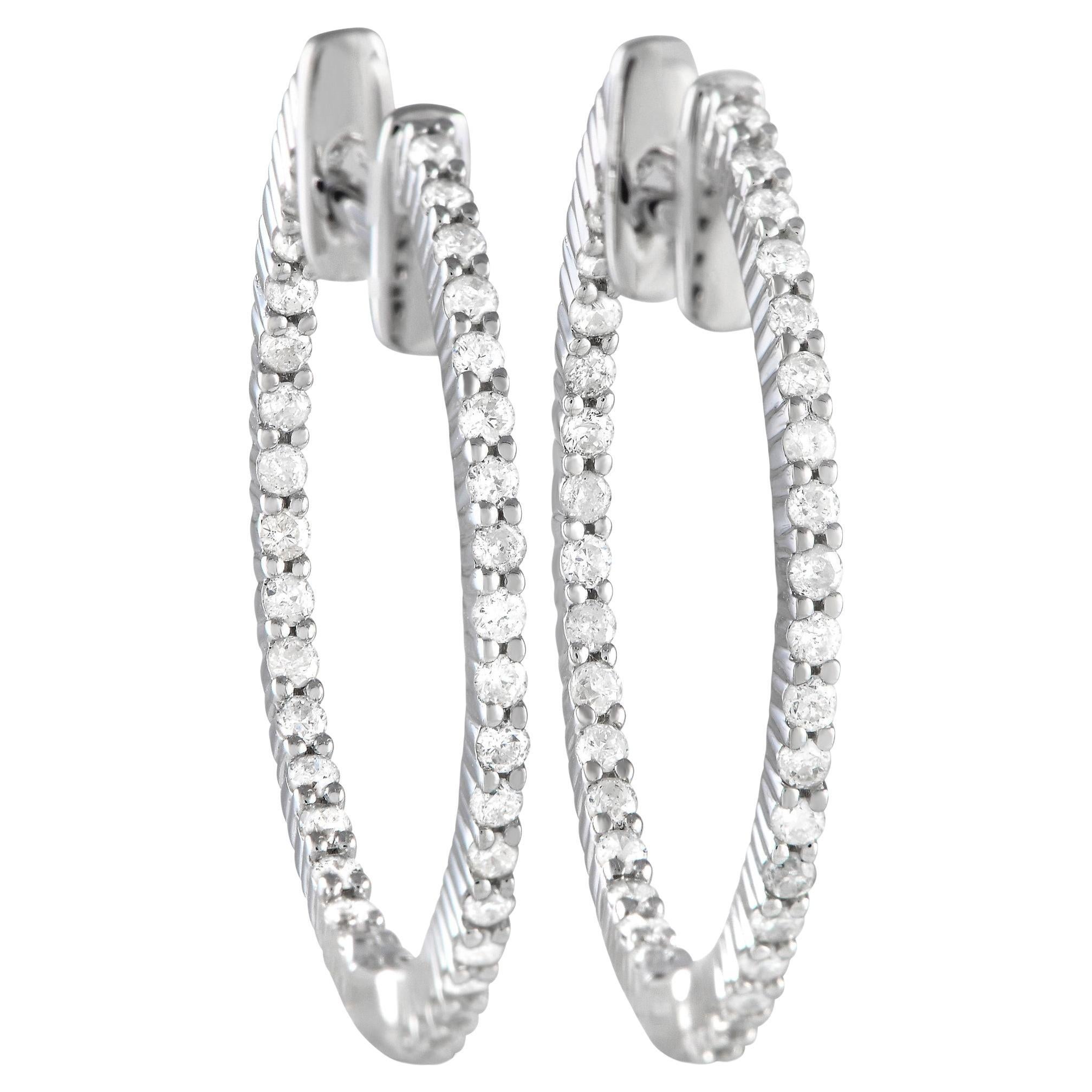 Lb Exclusive 14k White Gold 0.55 Carat Diamond Inside-Out Hoop Earrings For Sale