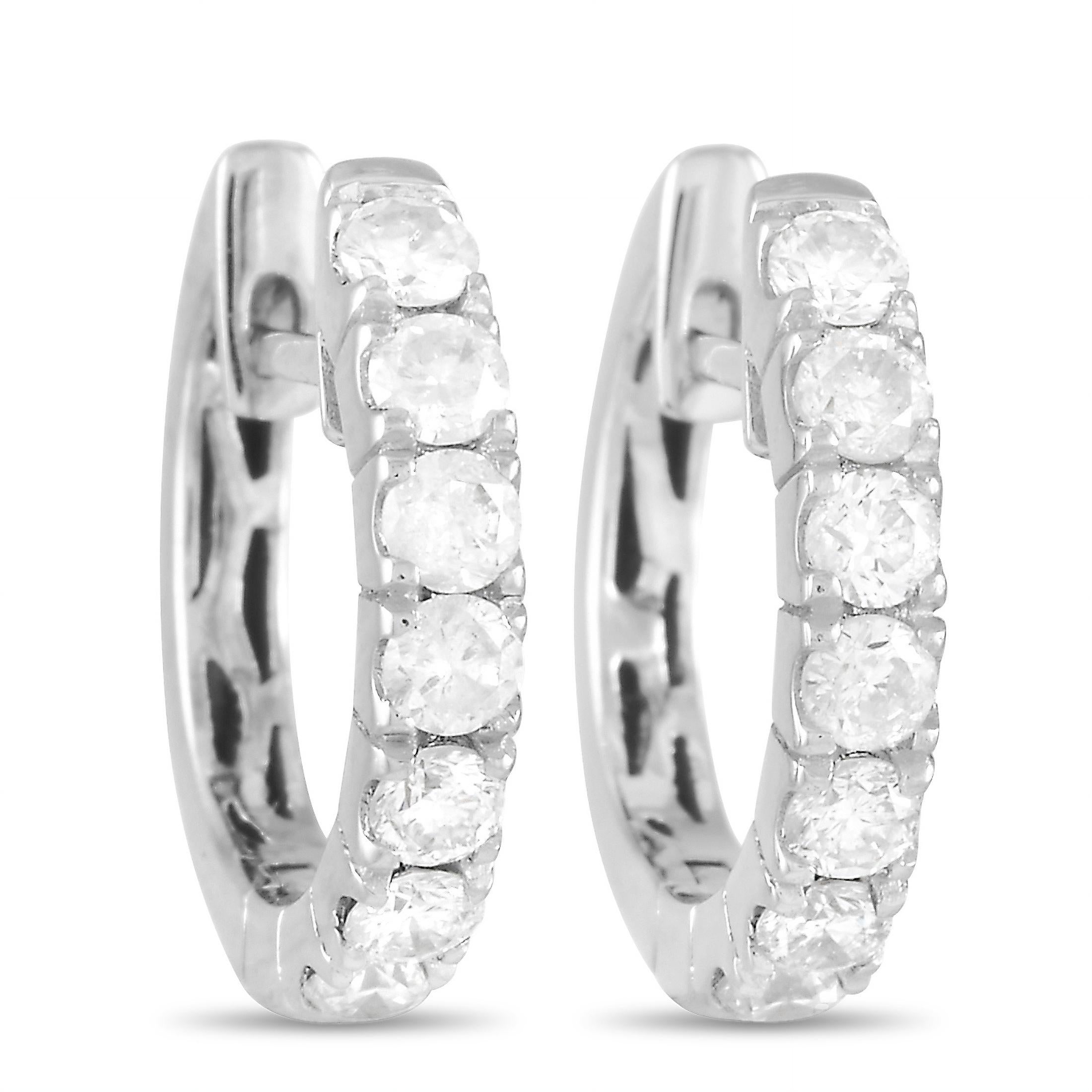 Lb Exclusive 14k White Gold 0.59 Carat Diamond Huggie Hoop Earrings In New Condition For Sale In Southampton, PA