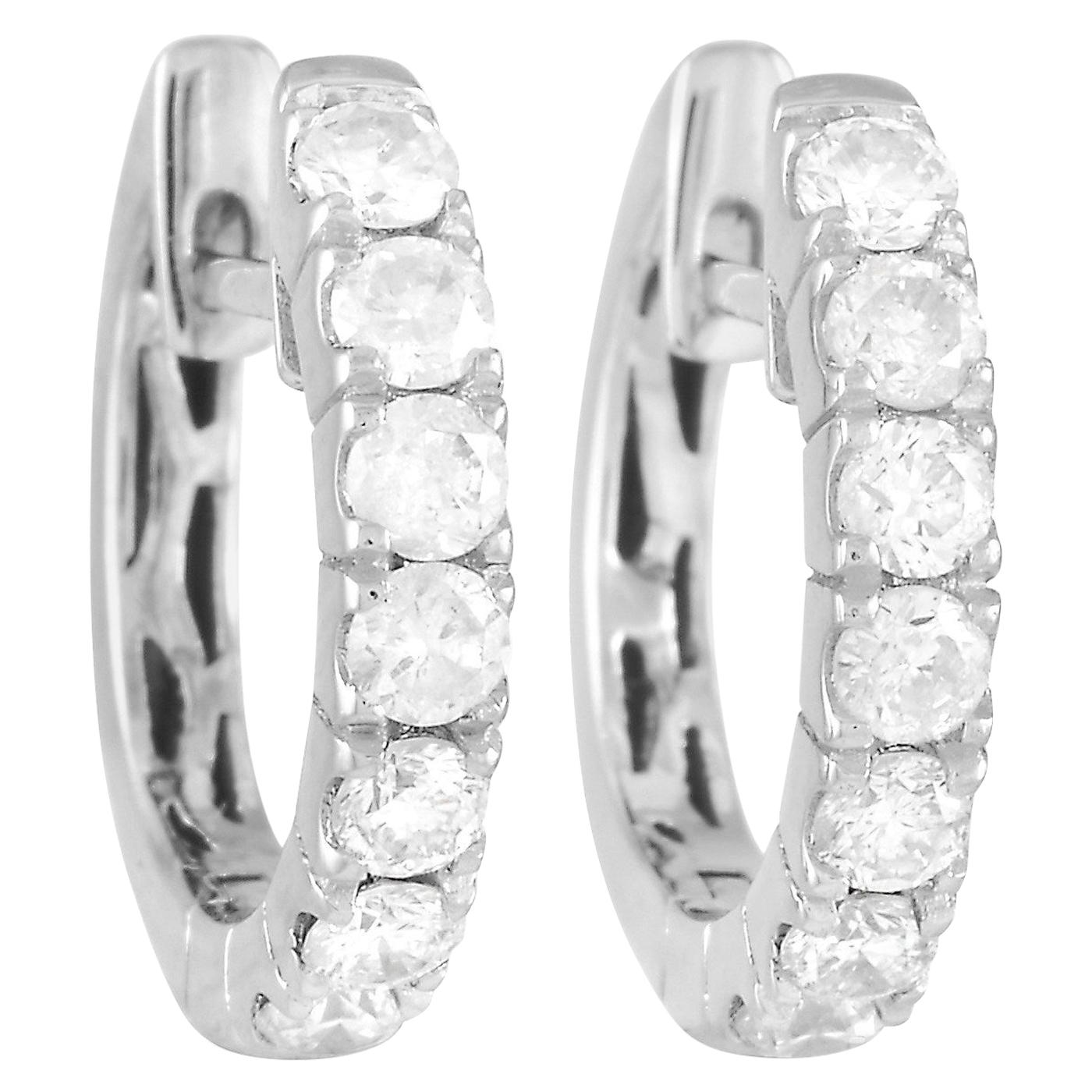 LB Exclusive 14K White Gold 0.50 Ct Diamond Huggie Hoop Earrings For