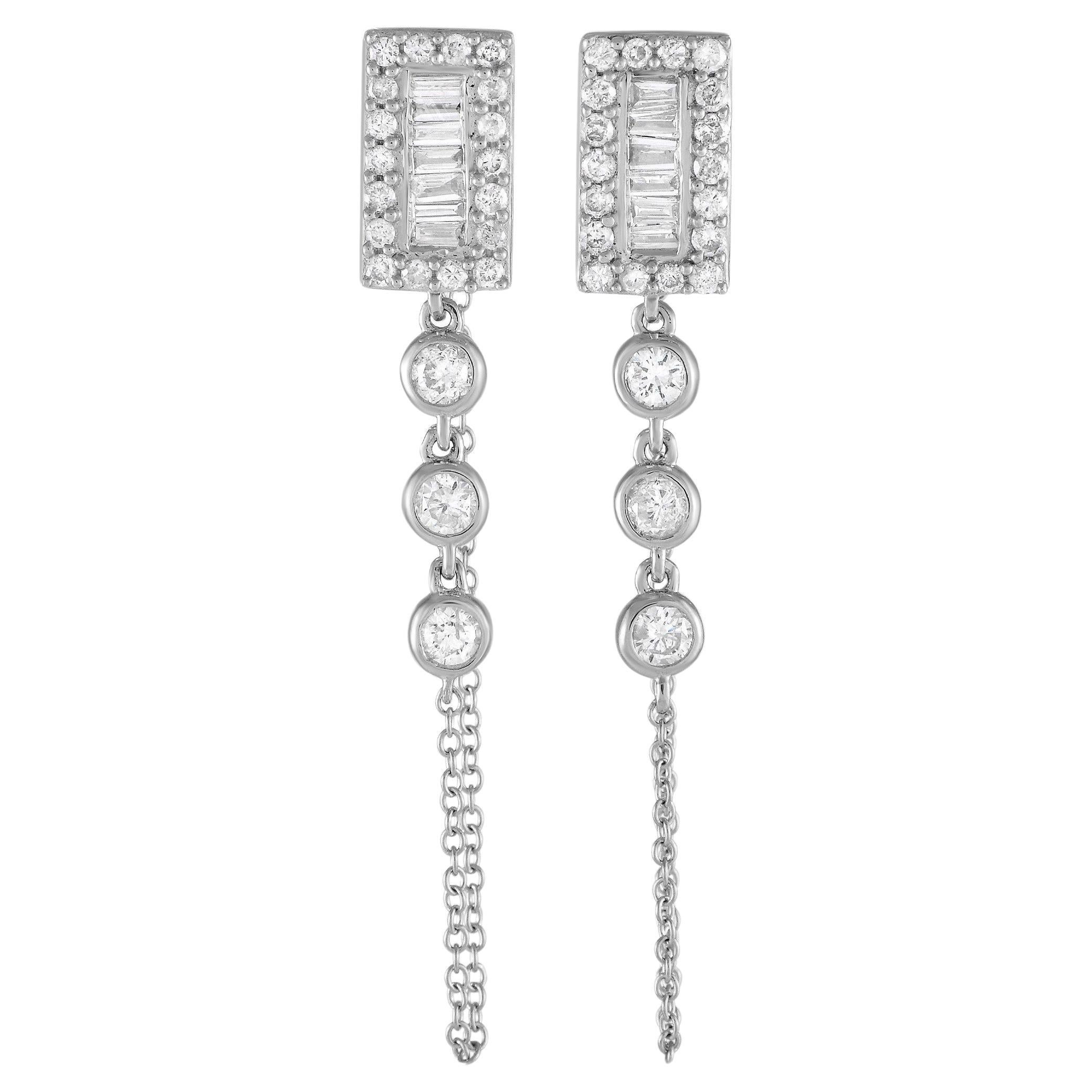 LB Exclusive 14K White Gold 0.60ct Diamond Dangle Earrings For Sale
