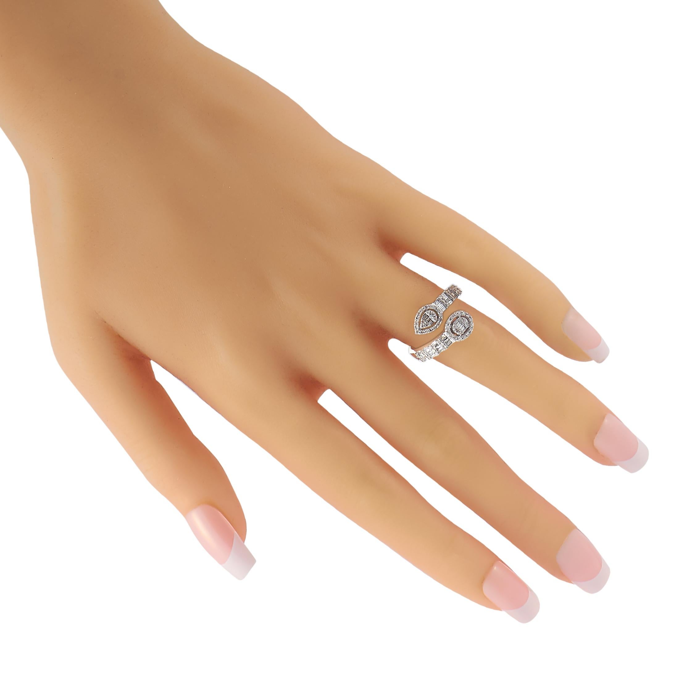 Mixed Cut LB Exclusive 14k White Gold 0.65 Carat Diamond Bypass Ring