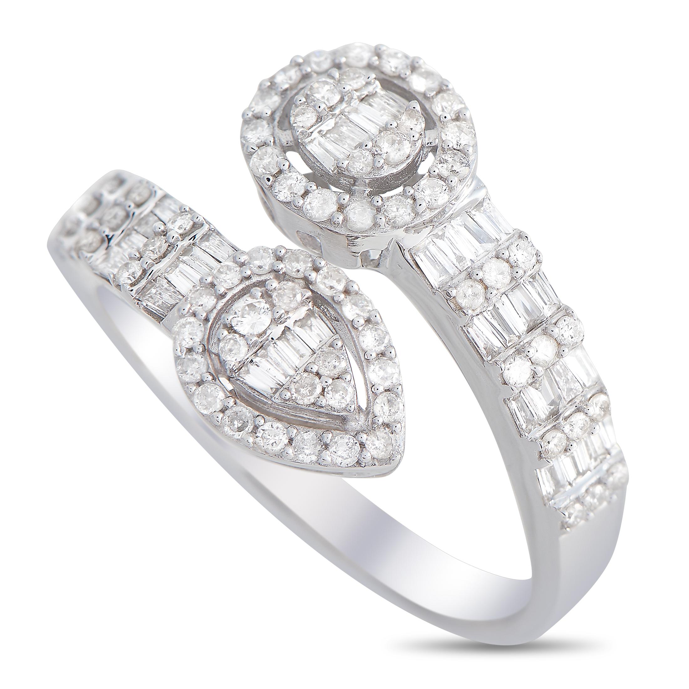 LB Exclusive 14k White Gold 0.65 Carat Diamond Bypass Ring In New Condition In Southampton, PA