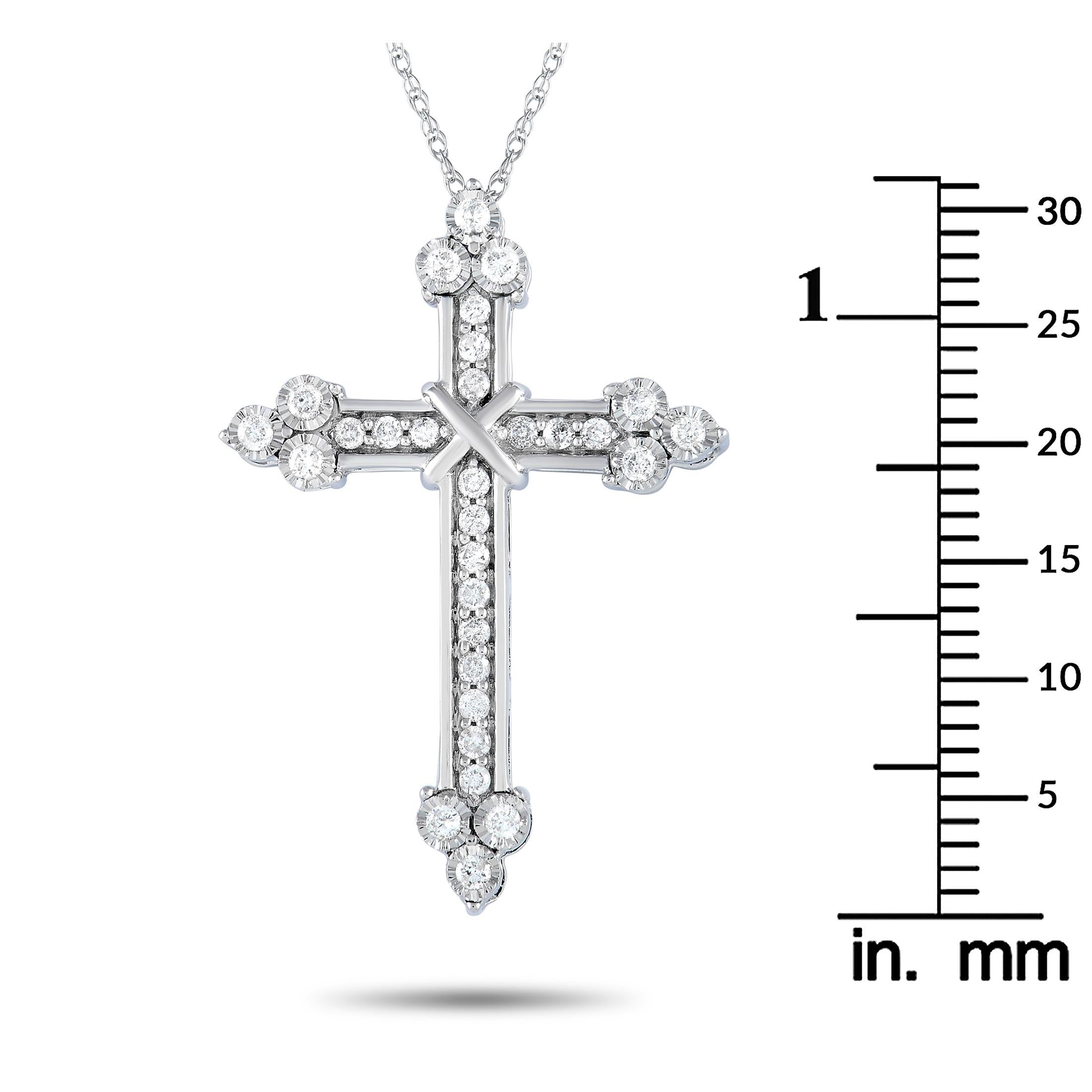 LB Exclusive 14K White Gold 0.65 ct Diamond Cross Pendant Necklace In New Condition In Southampton, PA