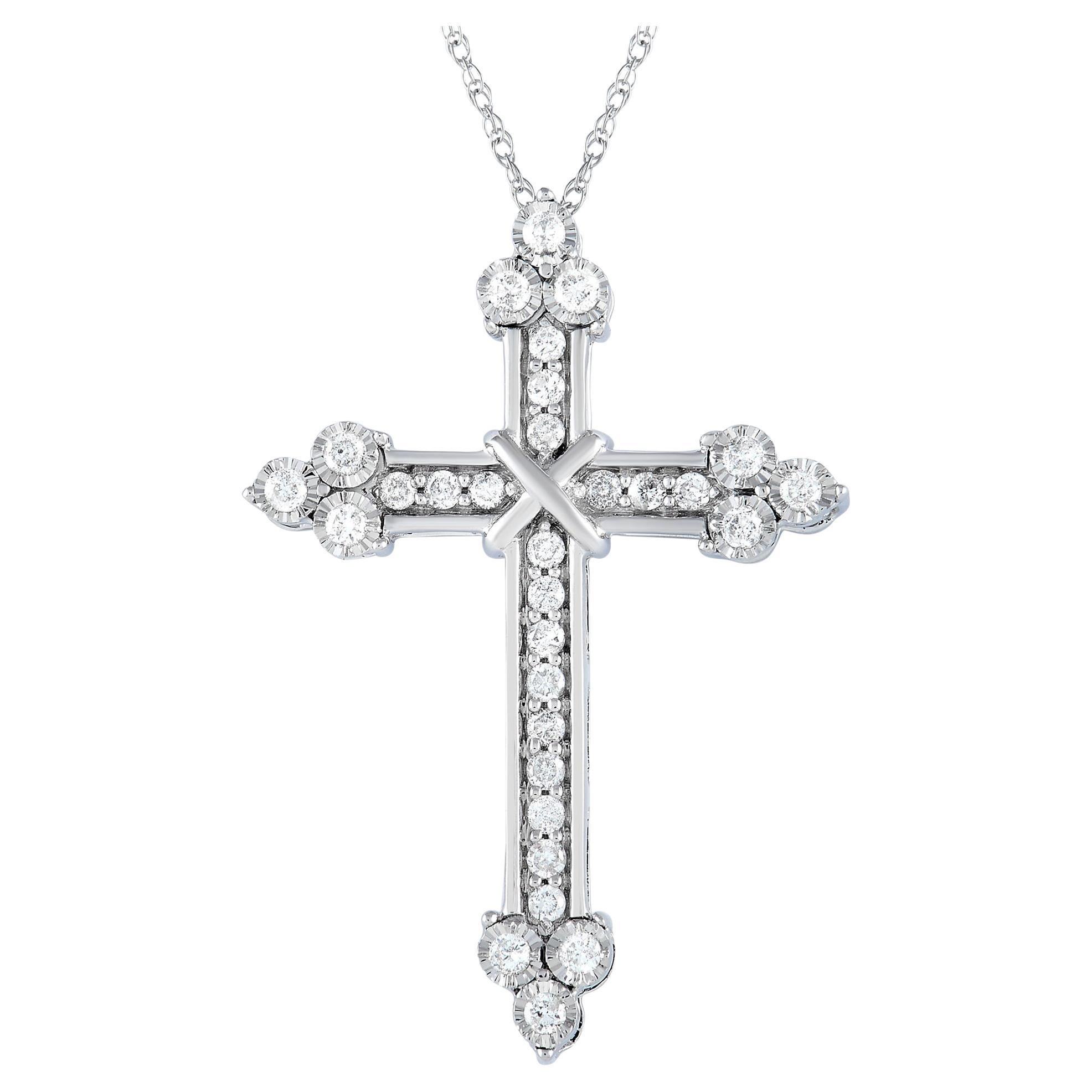 LB Exclusive 14K White Gold 0.65 ct Diamond Cross Pendant Necklace