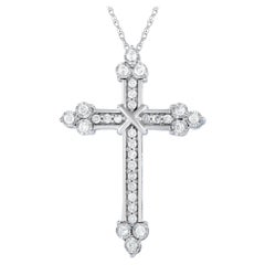 LB Exclusive 14K White Gold 0.65 ct Diamond Cross Pendant Necklace