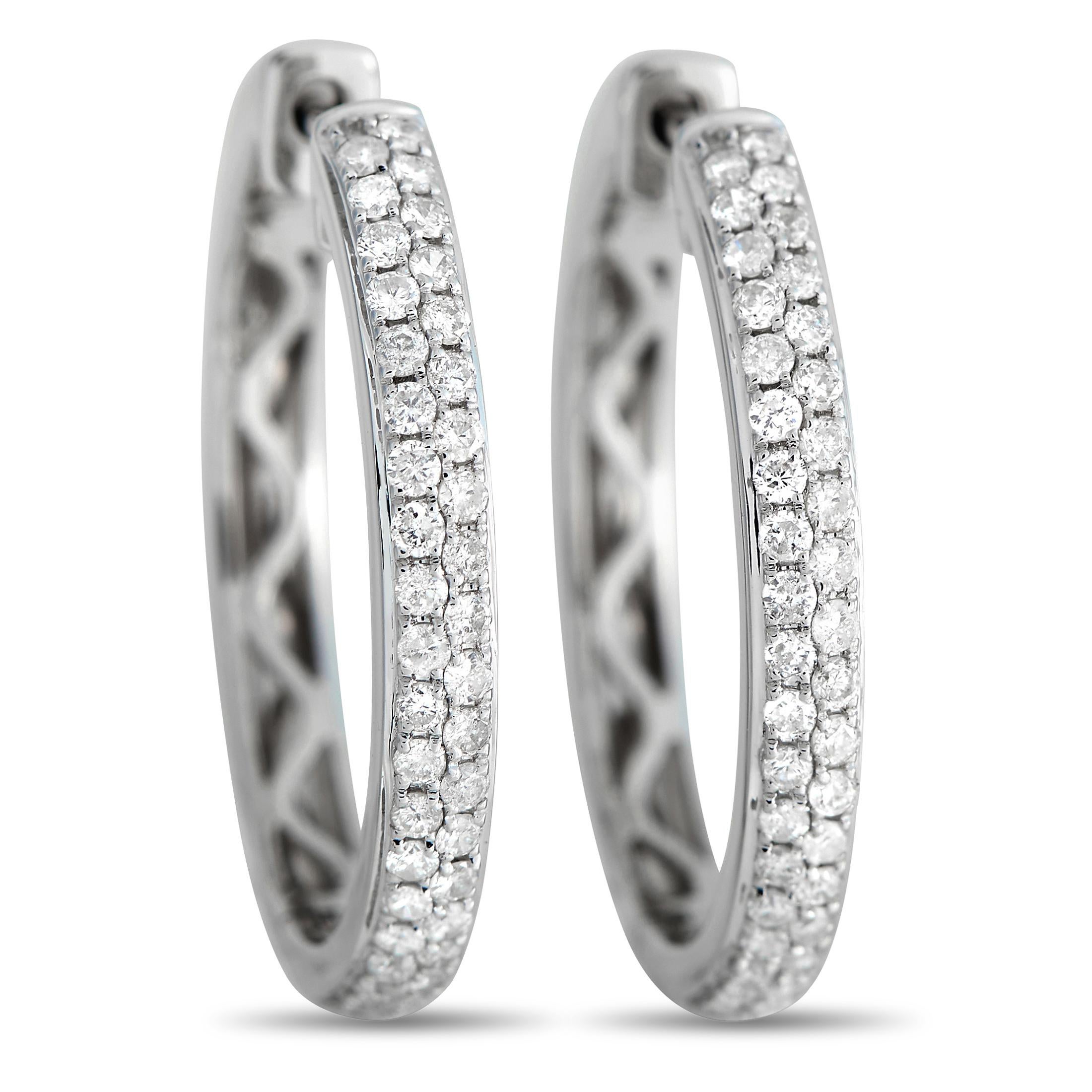 LB Exclusive 14K White Gold 0.65ct Diamond Hoop Earrings In New Condition For Sale In Southampton, PA