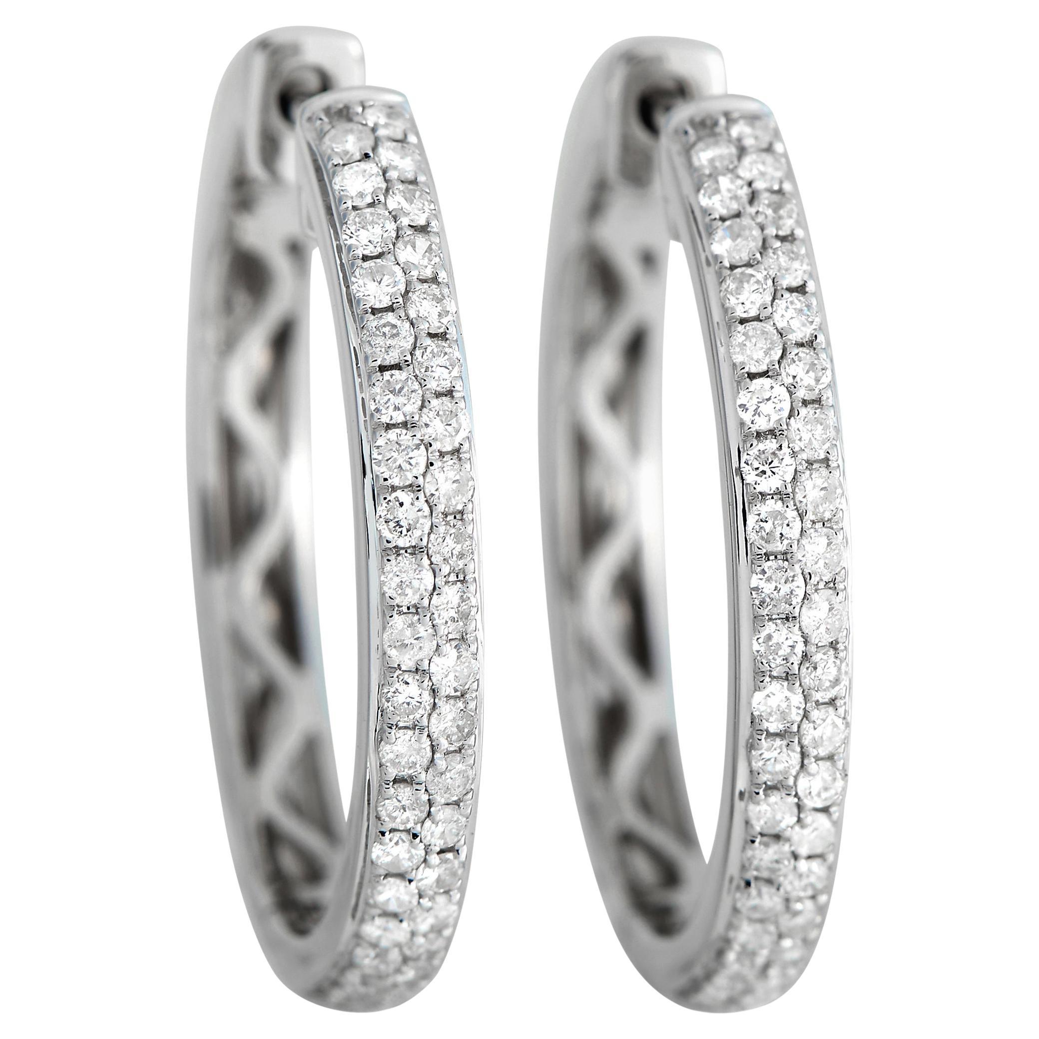 LB Exclusive Pendientes de aro de diamantes de 0,65 ct en oro blanco de 14 quilates