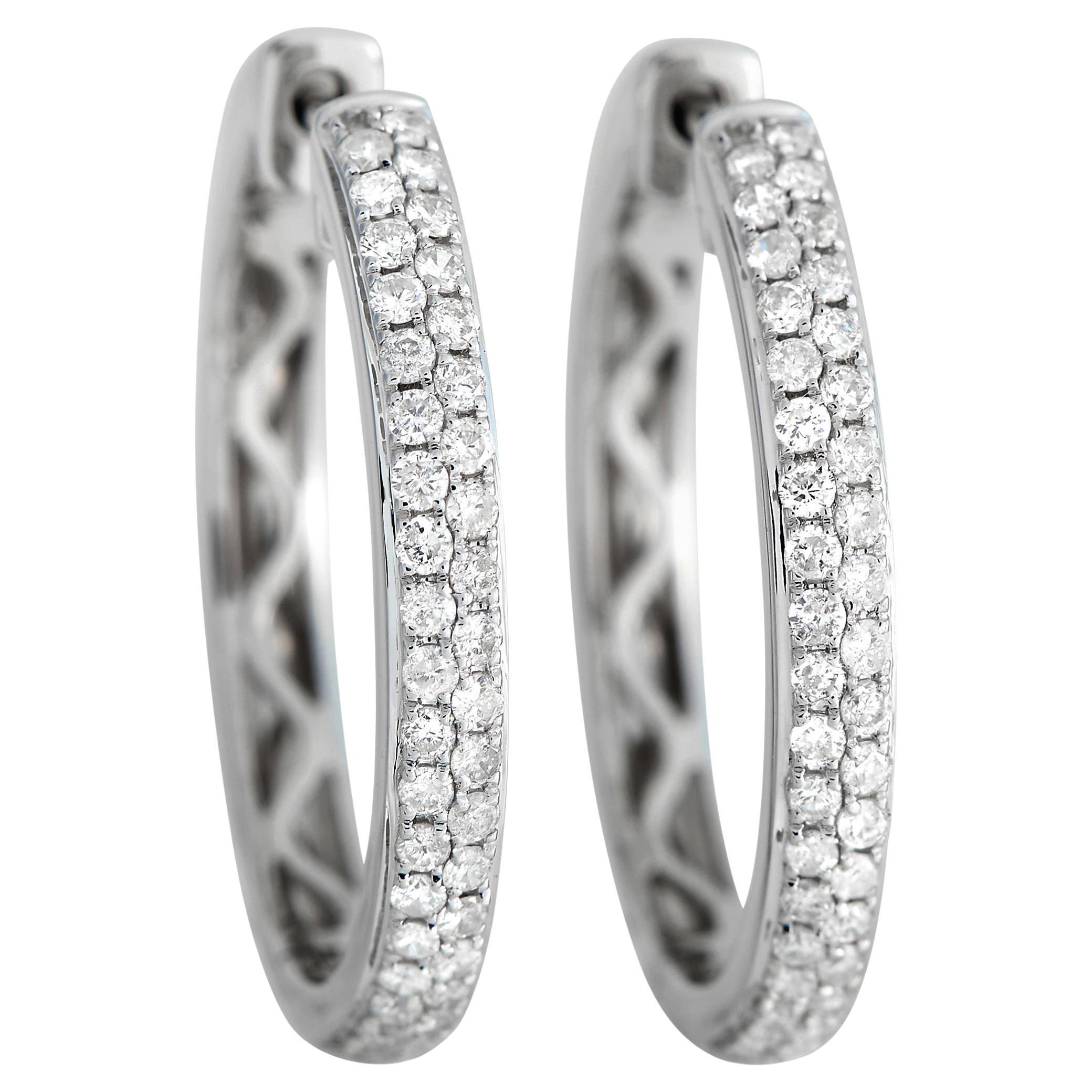 LB Exclusive 14K White Gold 0.65ct Diamond Hoop Earrings For Sale