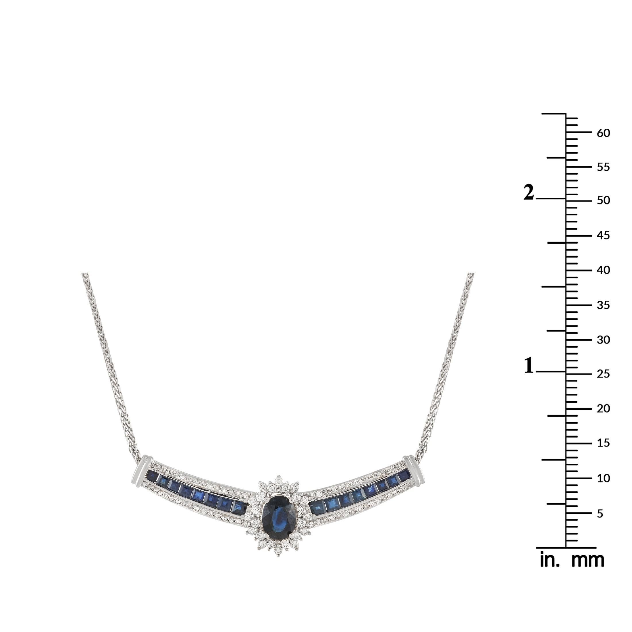 LB Exclusive 14 Karat Gold 0.75 Carat Diamond and 3.00 Carat Sapphire Necklace In New Condition In Southampton, PA
