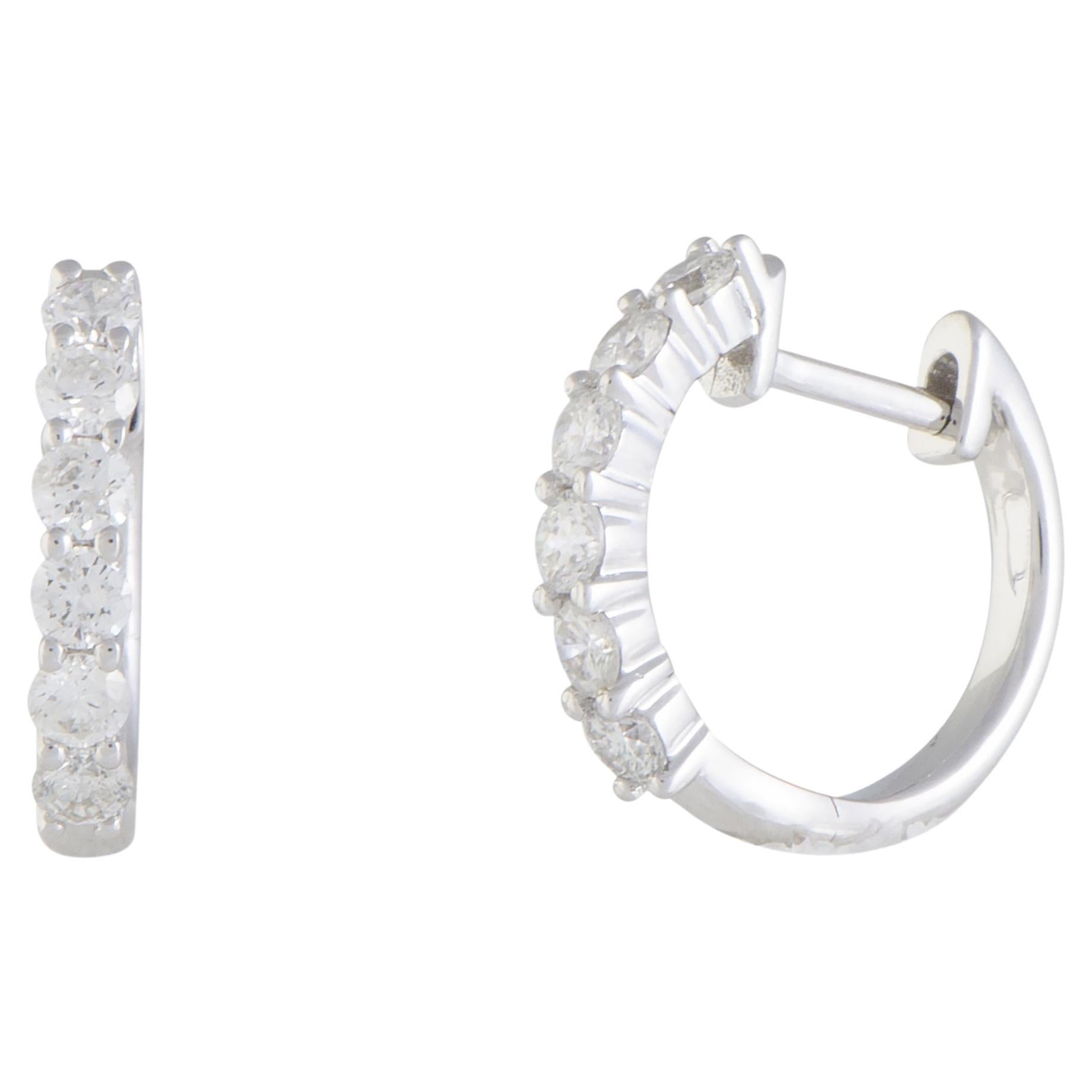 LB Exclusive 14K White Gold 0.75 Ct Diamond Hoop Earrings For Sale