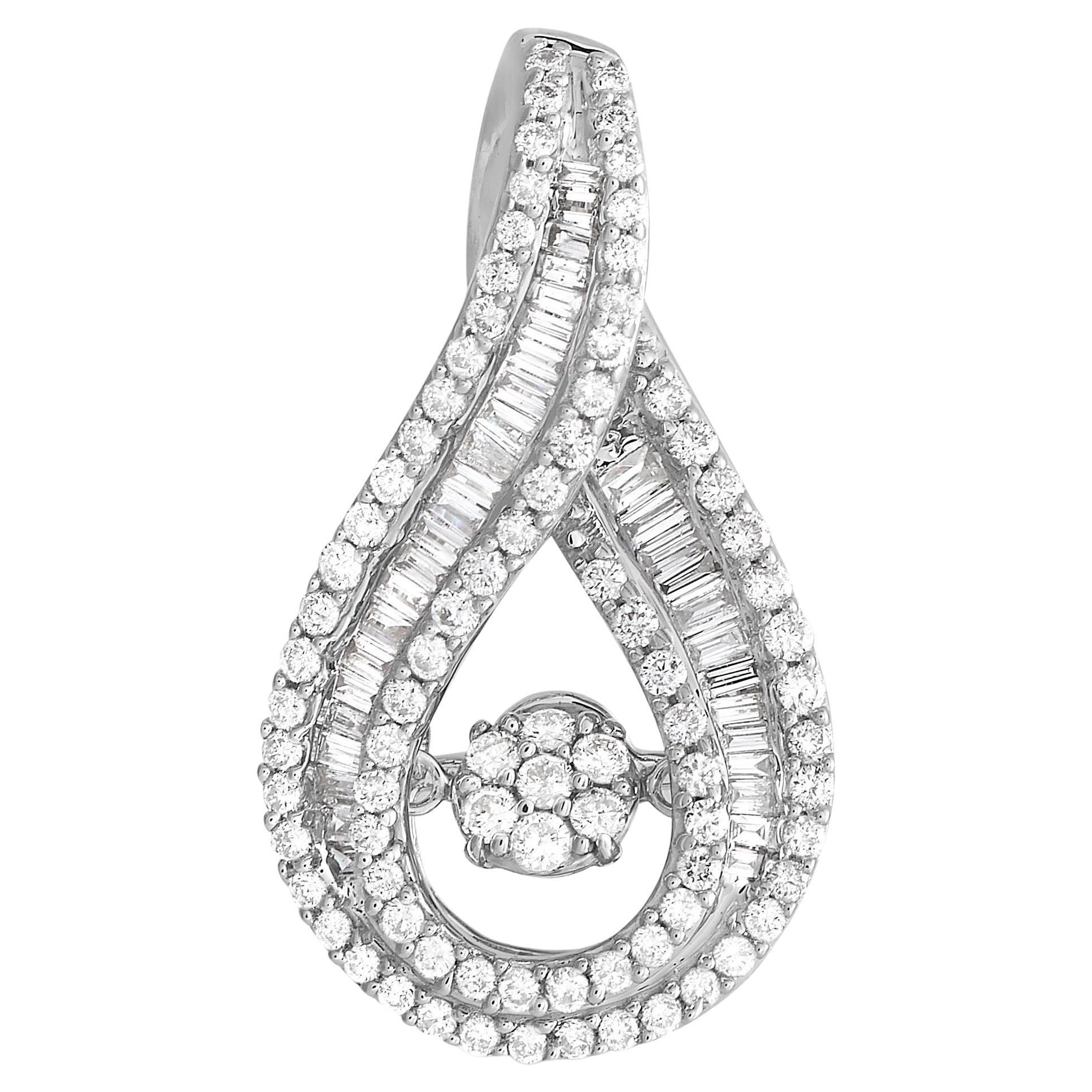 LB Exclusive 14K White Gold 0.75 ct Diamond Teardrop Pendant For Sale