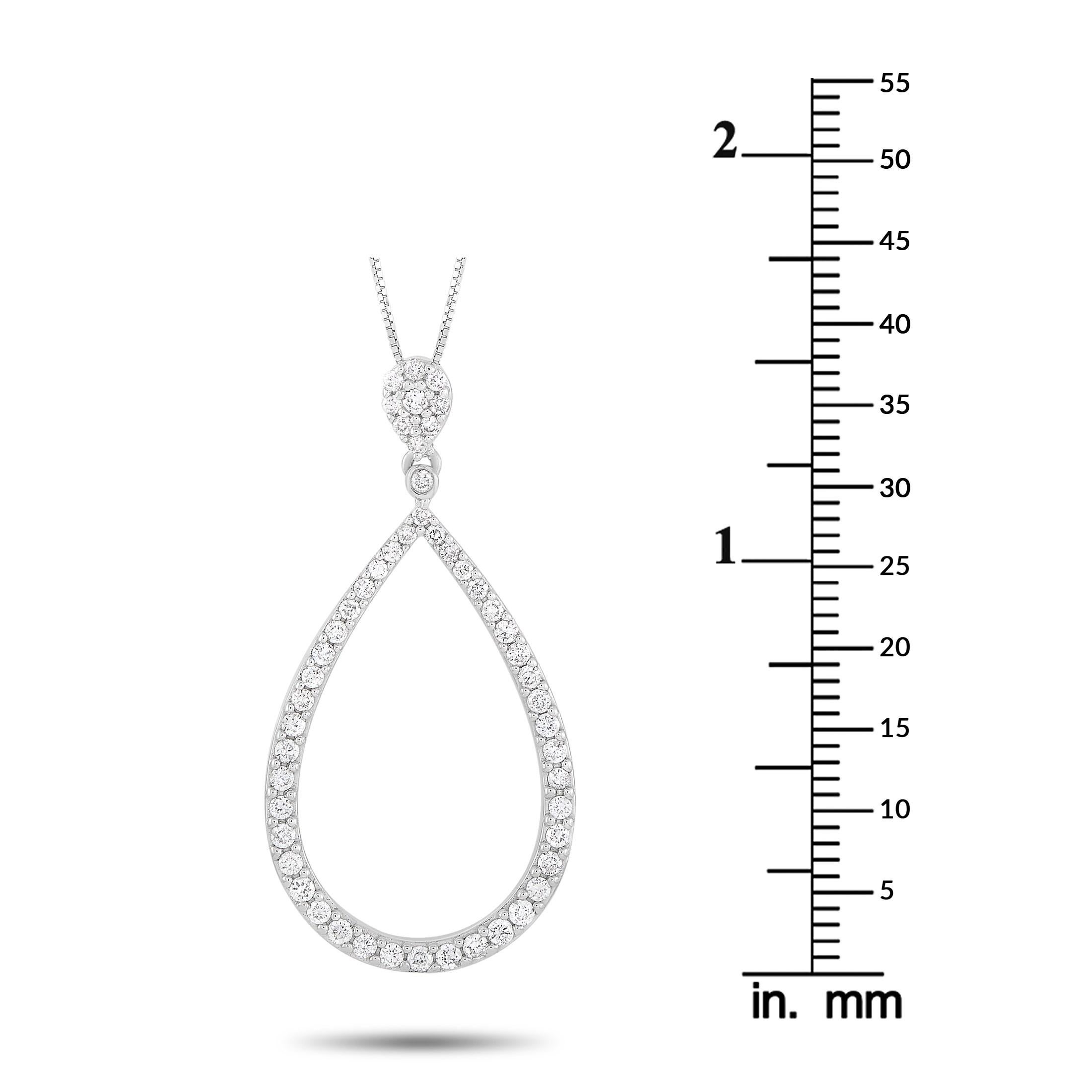 LB Exclusive 14 Karat White Gold 0.75 Carat Diamond Teardrop Pendant Necklace In New Condition In Southampton, PA