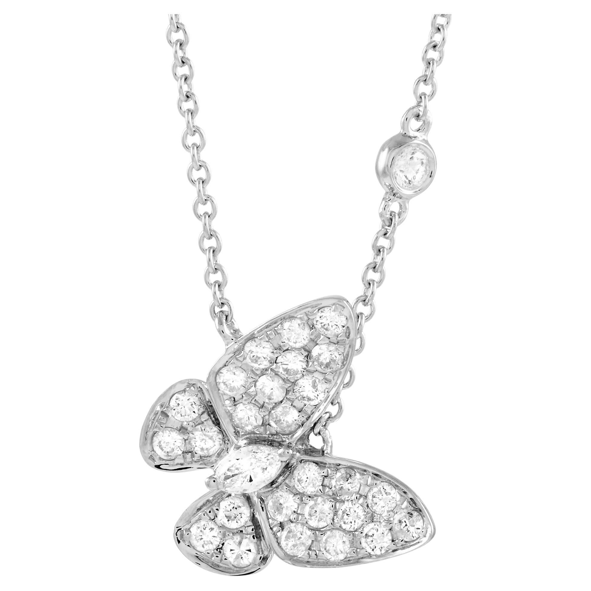 Lb Exclusive 14k White Gold 0.75 Carat Diamond Butterfly Necklace For Sale