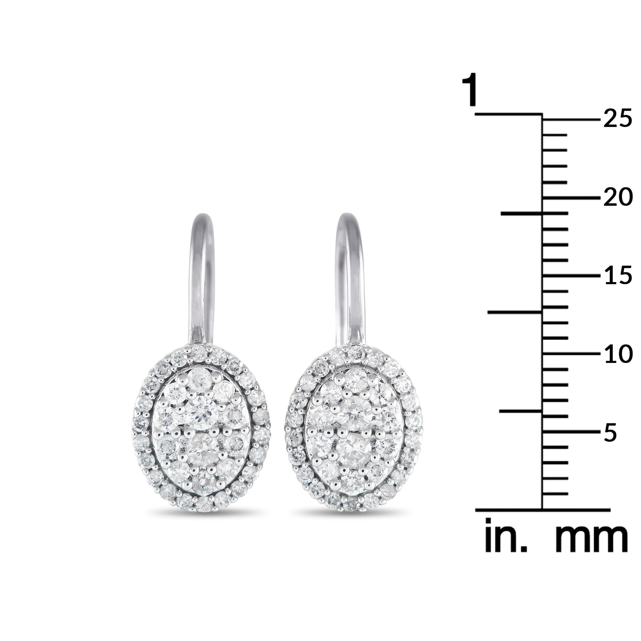 Round Cut LB Exclusive 14k White Gold 0.75 Carat Diamond Drop Earrings For Sale
