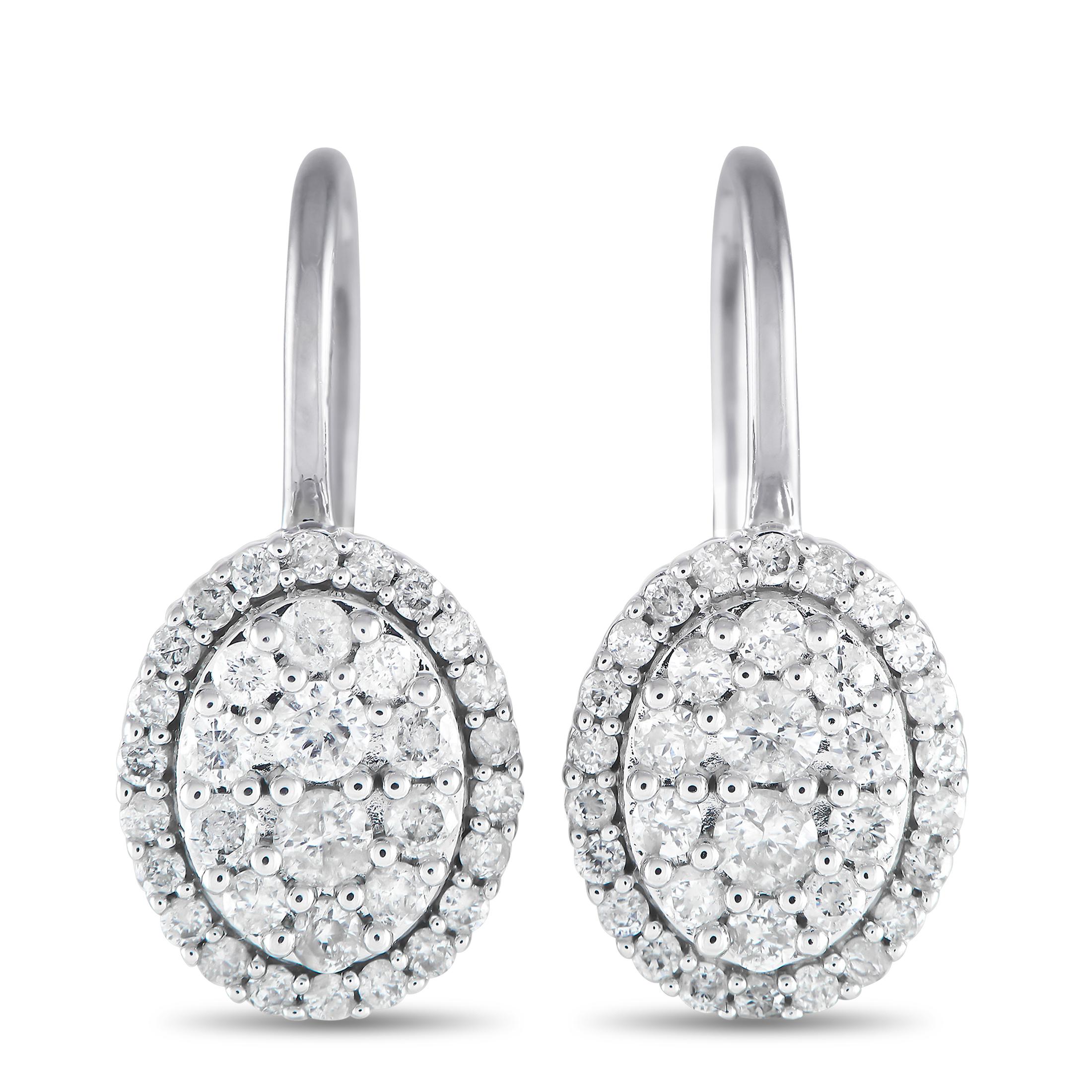 LB Exclusive 14k White Gold 0.75 Carat Diamond Drop Earrings In New Condition For Sale In Southampton, PA
