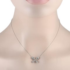 LB Exclusive 14K White Gold 0.75ct Diamond Four Petal Flower Necklace