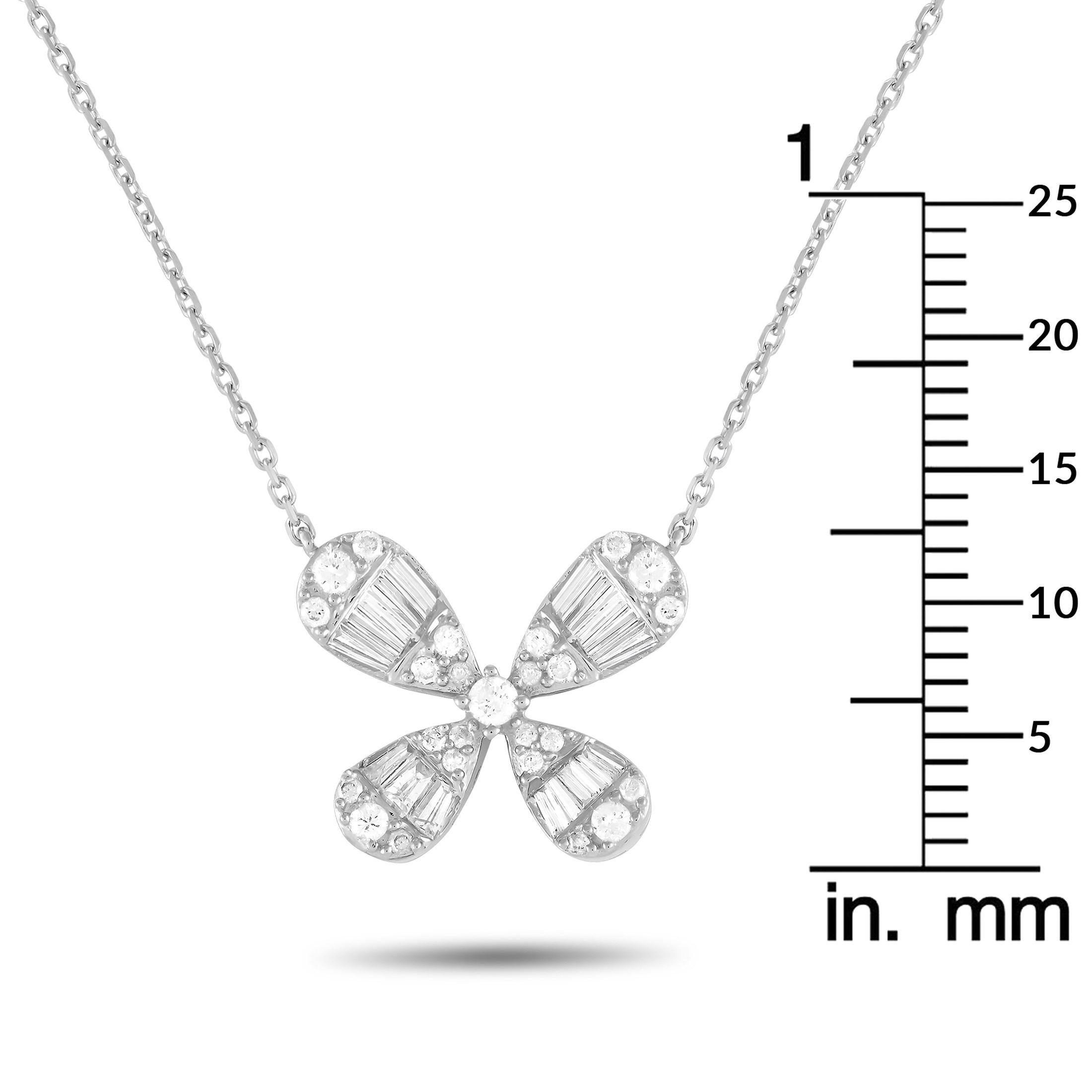 LB Exclusive 14K White Gold 0.75ct Diamond Four Petal Flower Necklace In New Condition For Sale In Southampton, PA