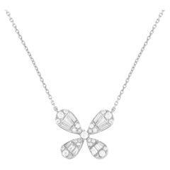 LB Exclusive 14K White Gold 0.75ct Diamond Four Petal Flower Necklace