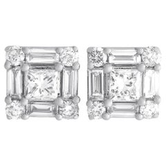 LB Exclusive 14k White Gold 0.75 Carat Diamond Square Stud Earrings