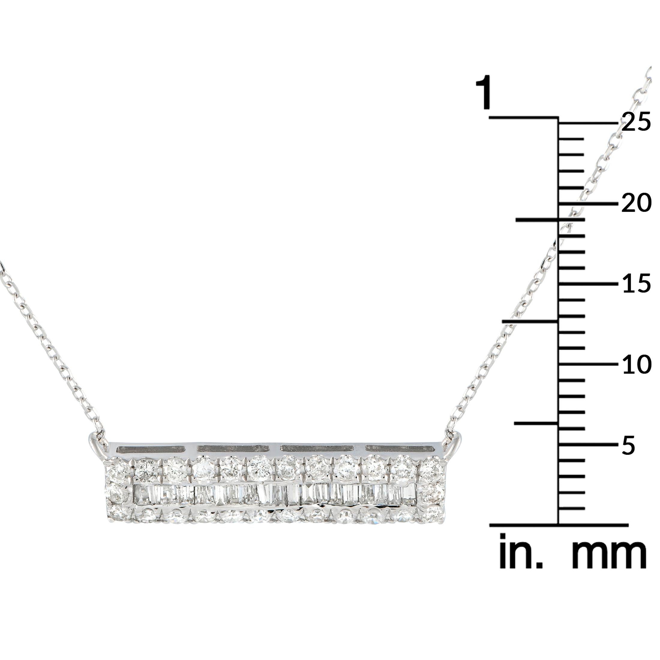 Round Cut LB Exclusive 14K White Gold 0.80ct Diamond Bar Necklace PN14548 For Sale