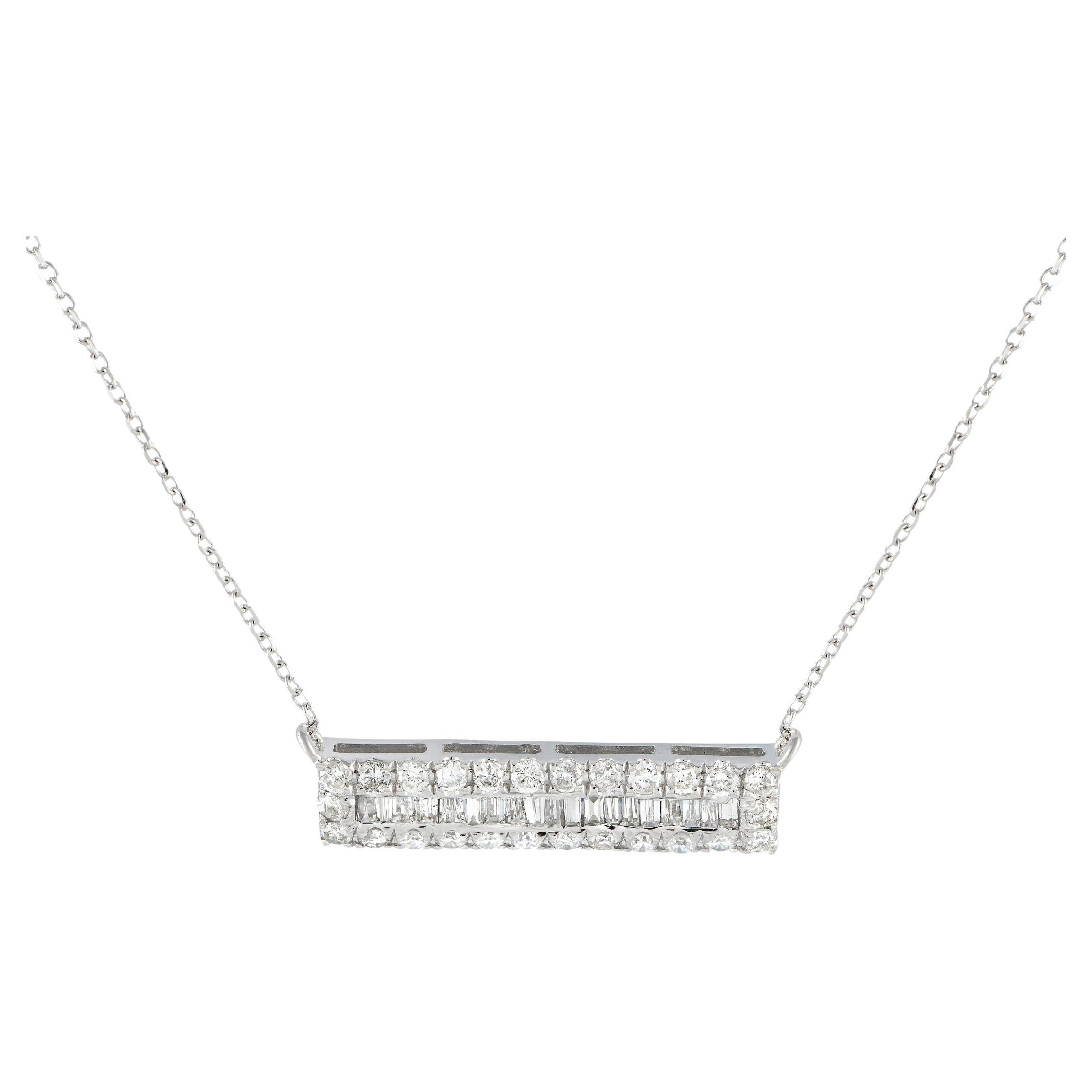 LB Exclusive 14K White Gold 0.80ct Diamond Bar Necklace PN14548 For Sale
