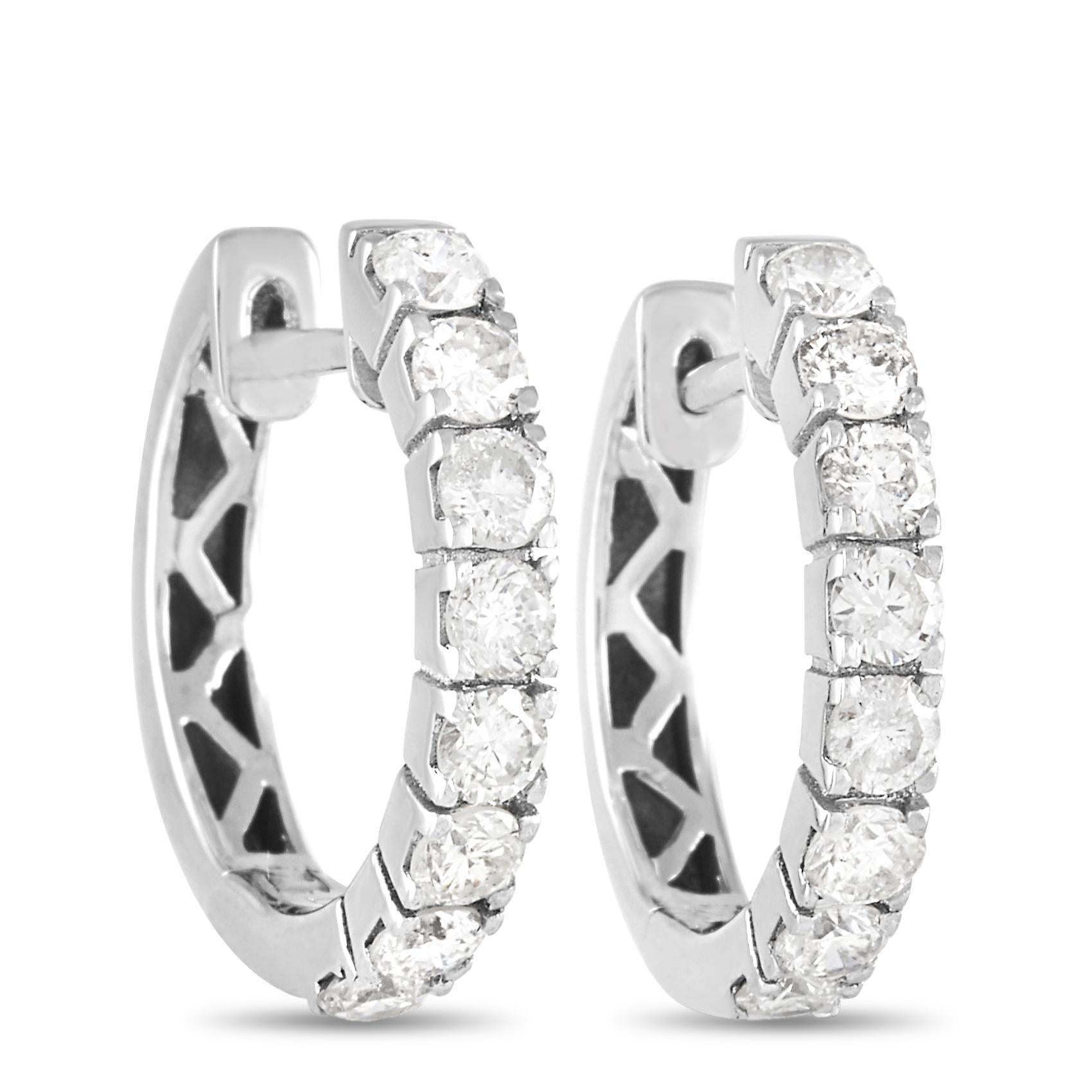 LB Exclusive 14K White Gold 0.83 ct Diamond Hoop Earrings In New Condition In Southampton, PA