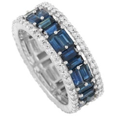 LB Exclusive 14K White Gold 0.90 ct Diamond and 4.20 ct Blue Sapphire Band Ring