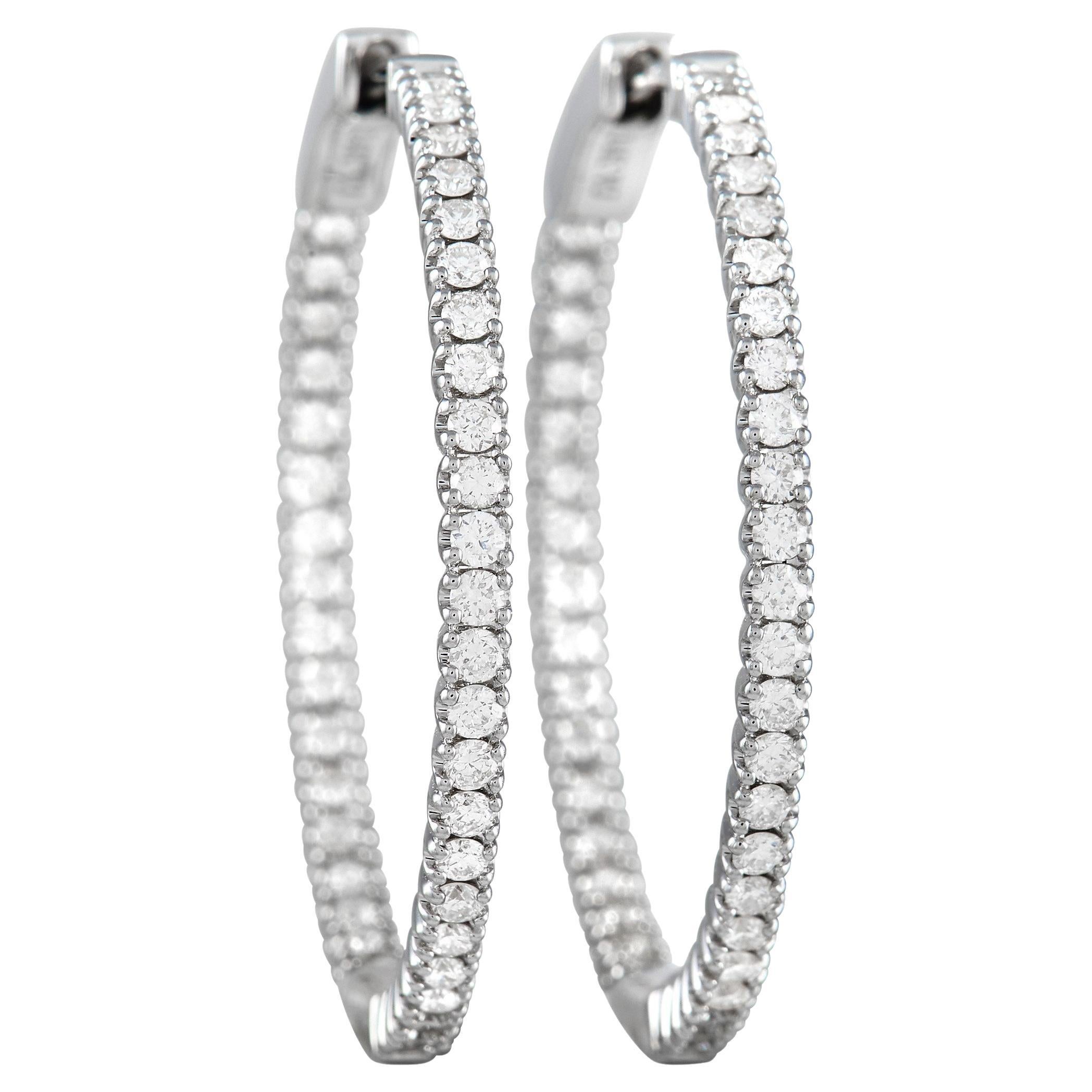 LB Exclusive 14K White Gold 0.98 ct Diamond Inside-Out Hoop Earrings