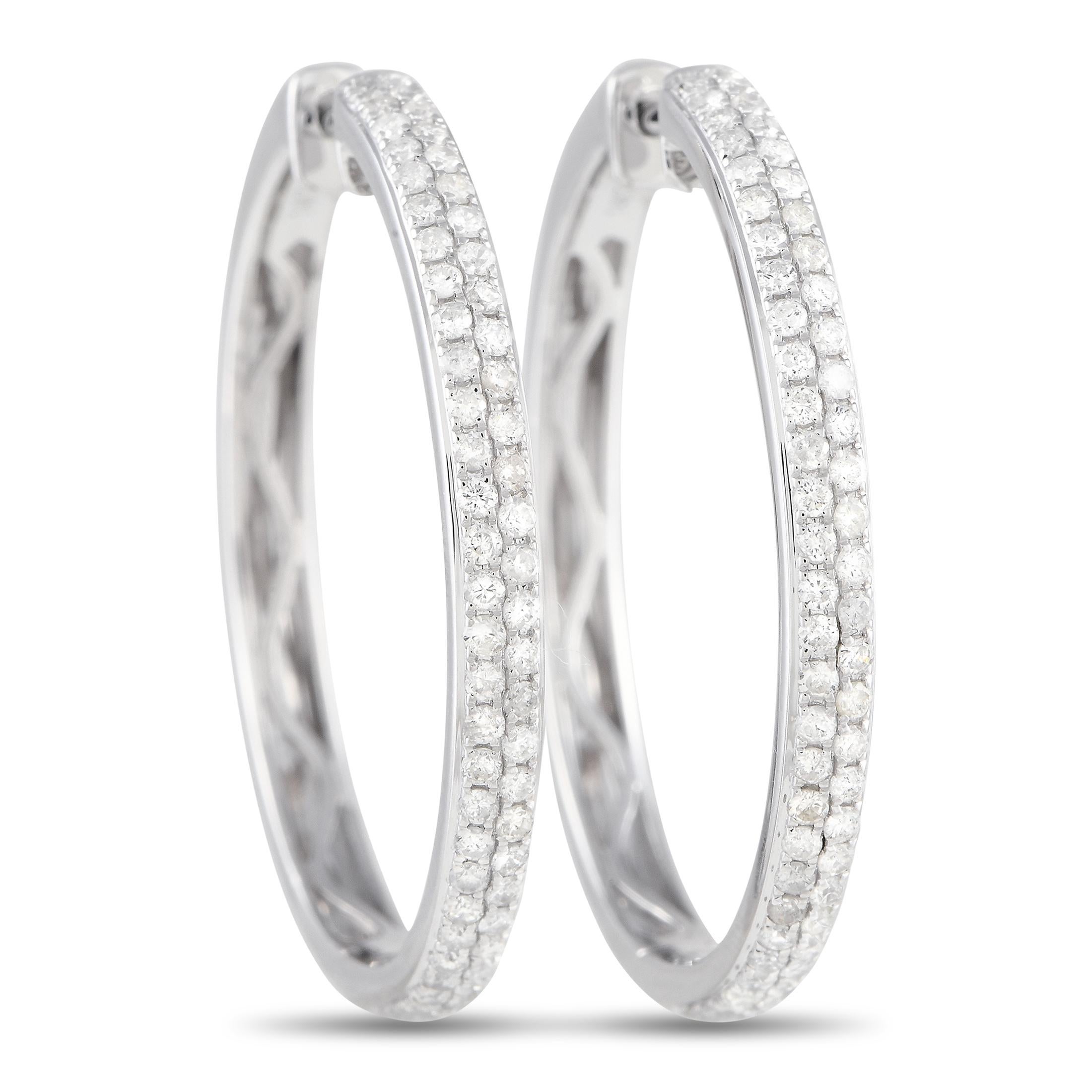 Orecchini a cerchio con diamanti da 1,0ct in oro bianco 14K, LB Exclusive In condizioni Nuovo in vendita a Southampton, PA