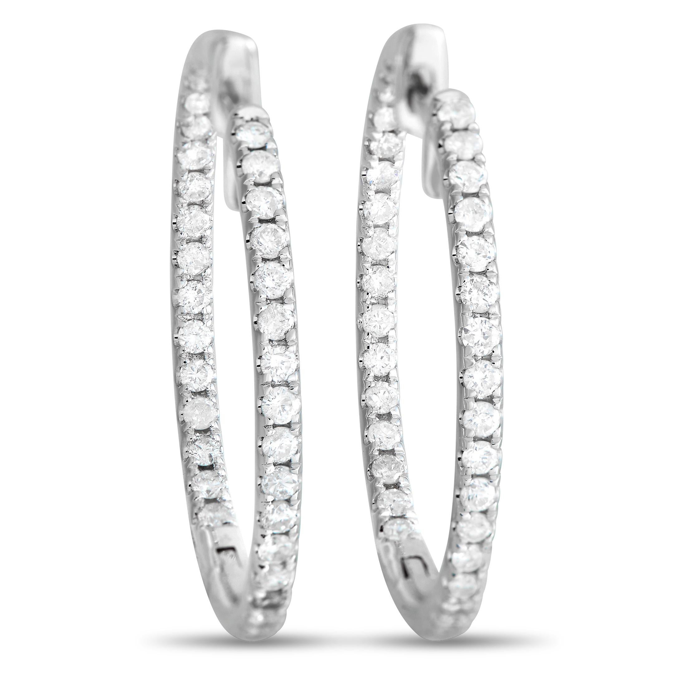 LB Exclusive 14k White Gold 1.0 Carat Diamond Inside-Out Hoop Earrings In New Condition For Sale In Southampton, PA