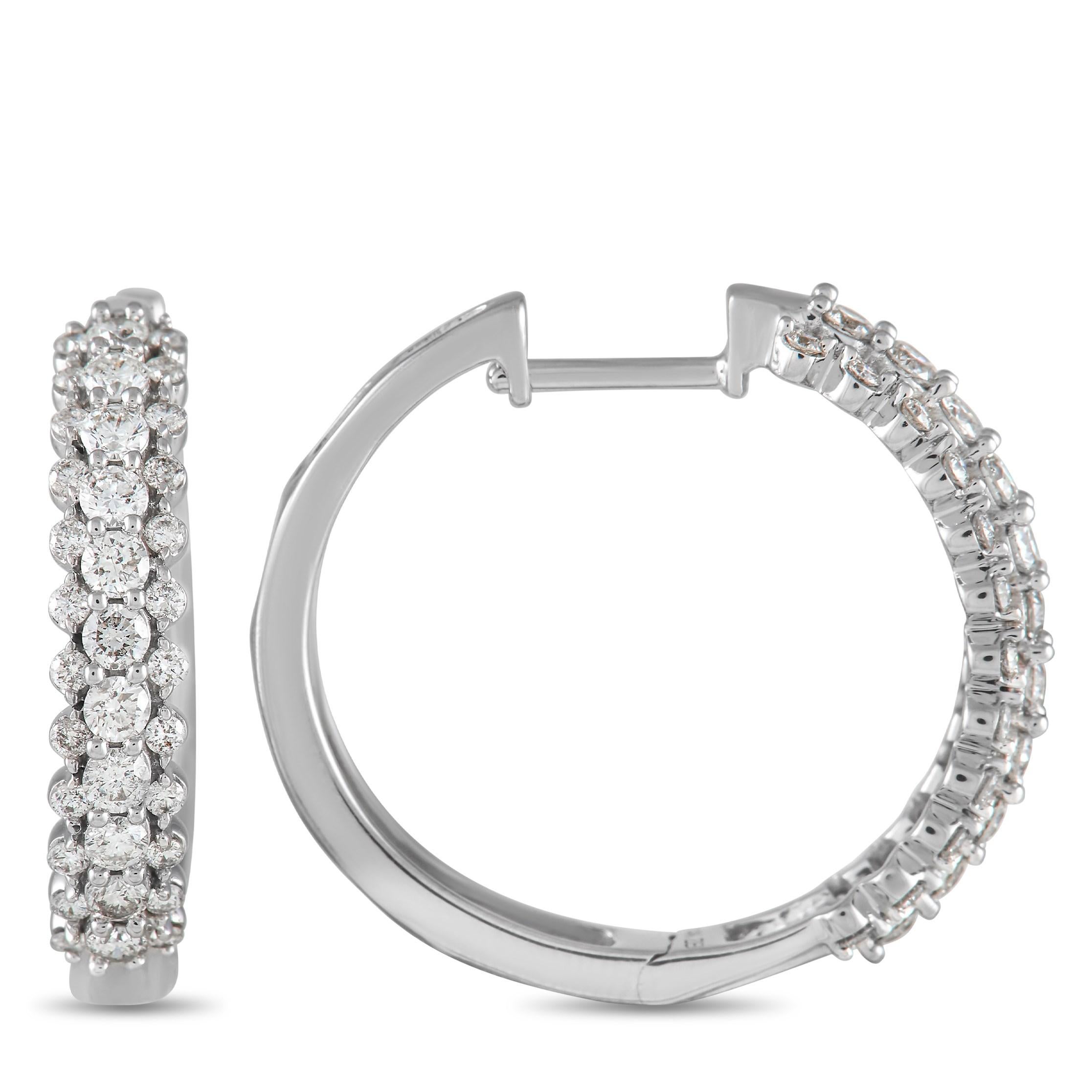 Round Cut LB Exclusive 14K White Gold 1.00 ct Diamond Hoop Earrings
