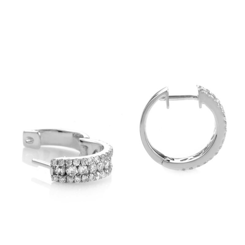 Round Cut LB Exclusive 14K White Gold 1.00 ct Diamond Hoop Earrings For Sale