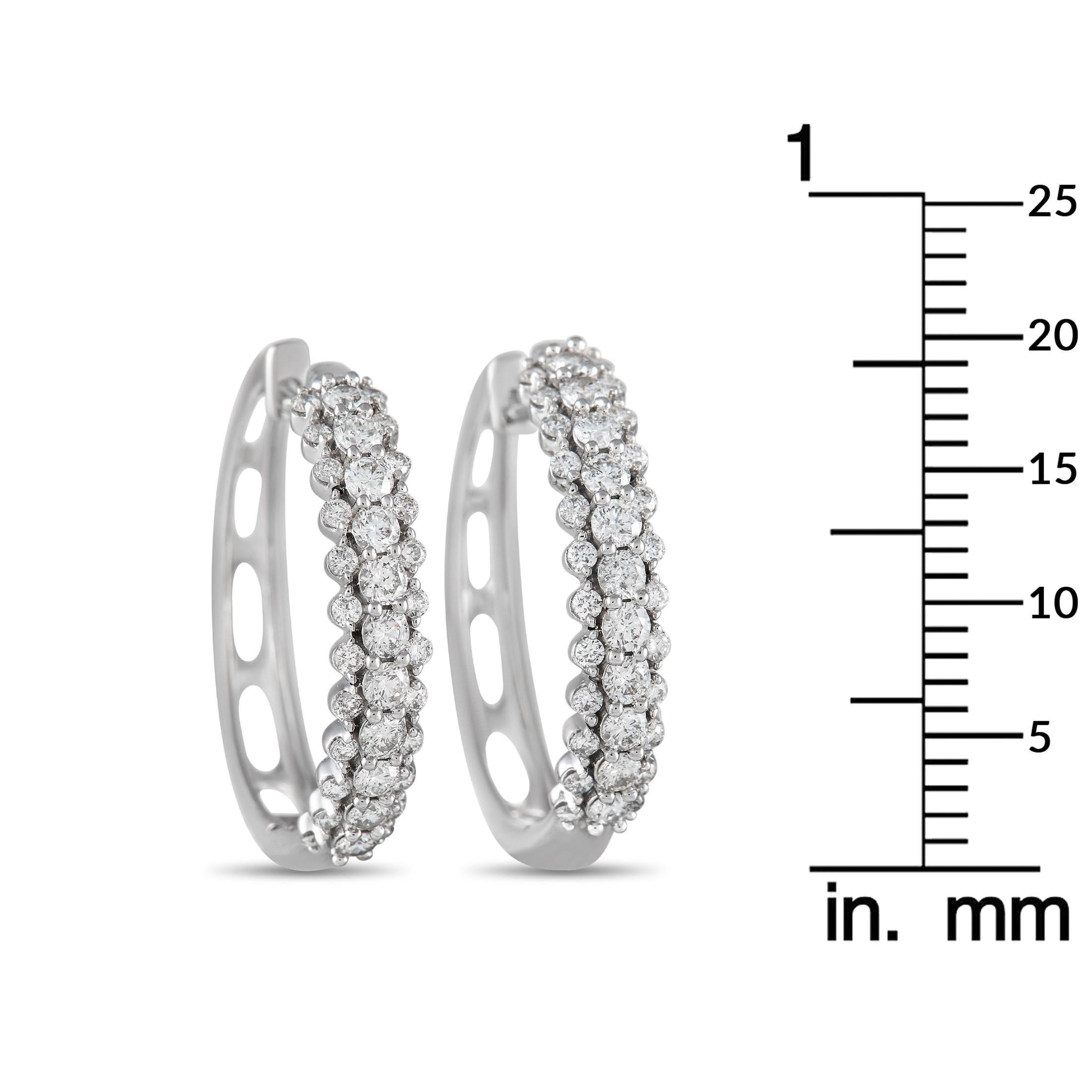 LB Exclusive 14K White Gold 1.00 ct Diamond Hoop Earrings In New Condition In Southampton, PA